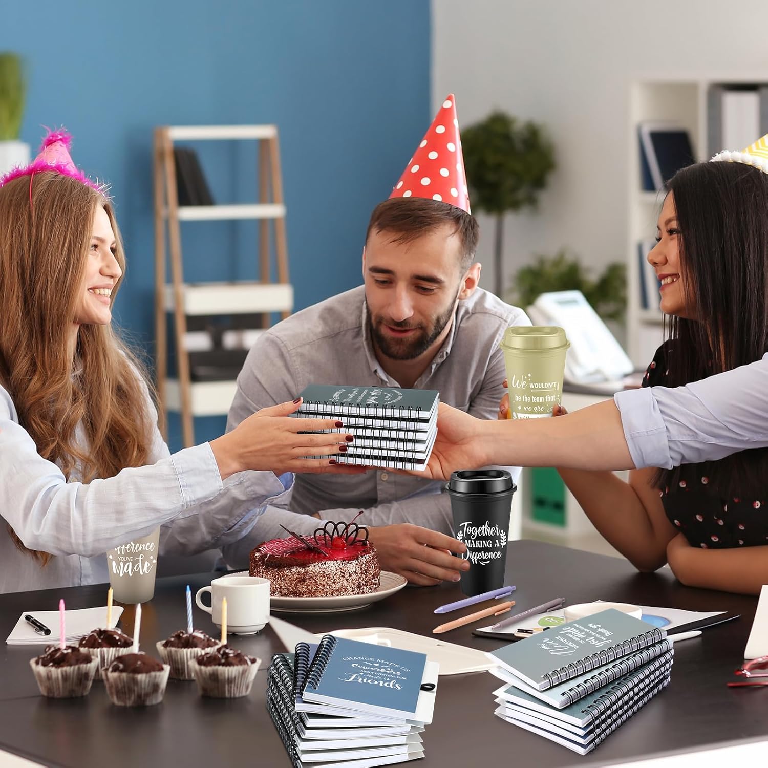 90 Pcs Employee Appreciation Gift Set, 16oz Tumbler with Lid Notebook Pen Bulk Thank You Gift Holiday Party Favor for Office Coworker Teacher Staff Team (Dark Color,Classic Style) - Image 6