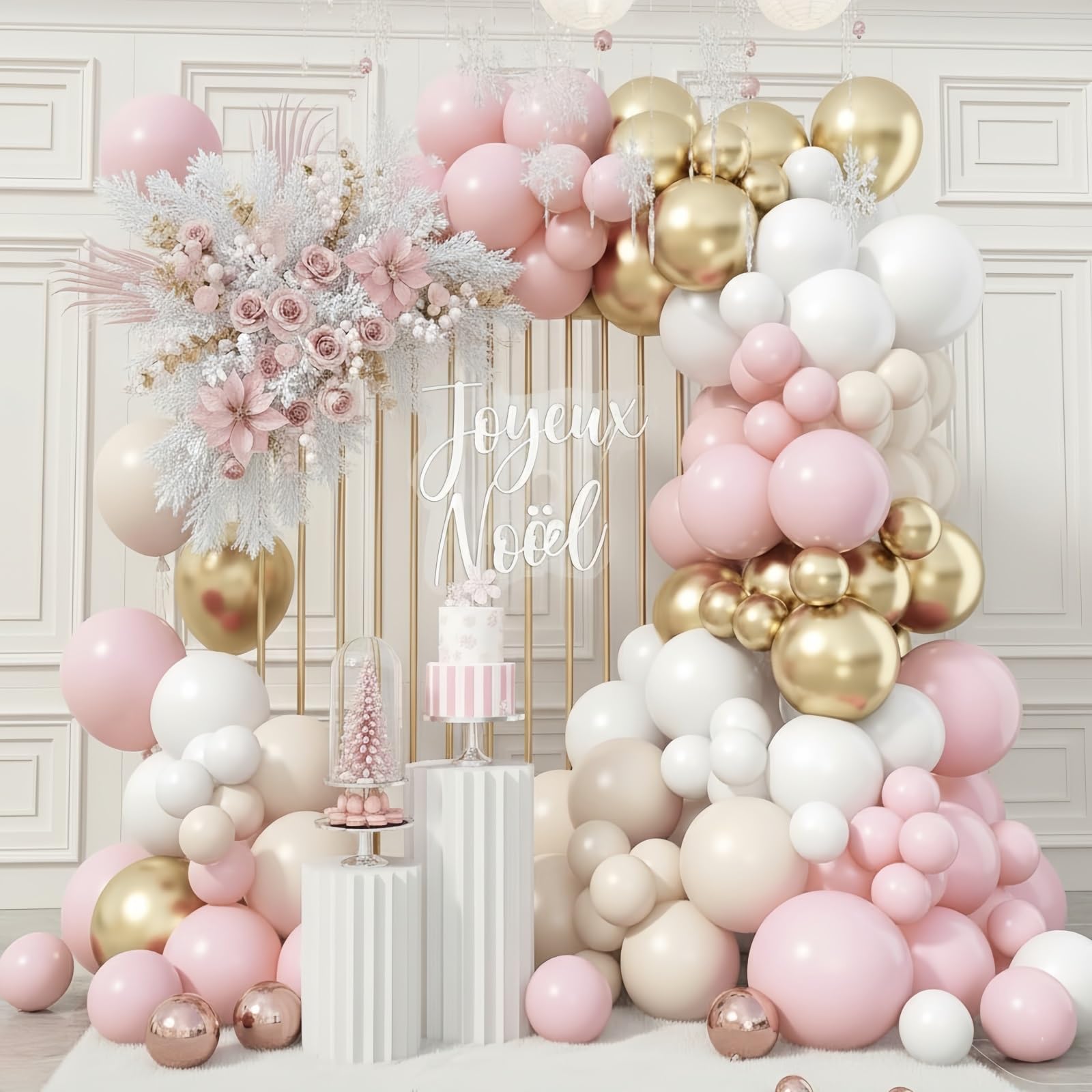 Pink Beige Gold Balloon Garland Arch Kit, 109 Pieces Blush Pastel Pink Peach Pink Gold Beige White Sand Latex Balloon Garland Kit for Girls Women