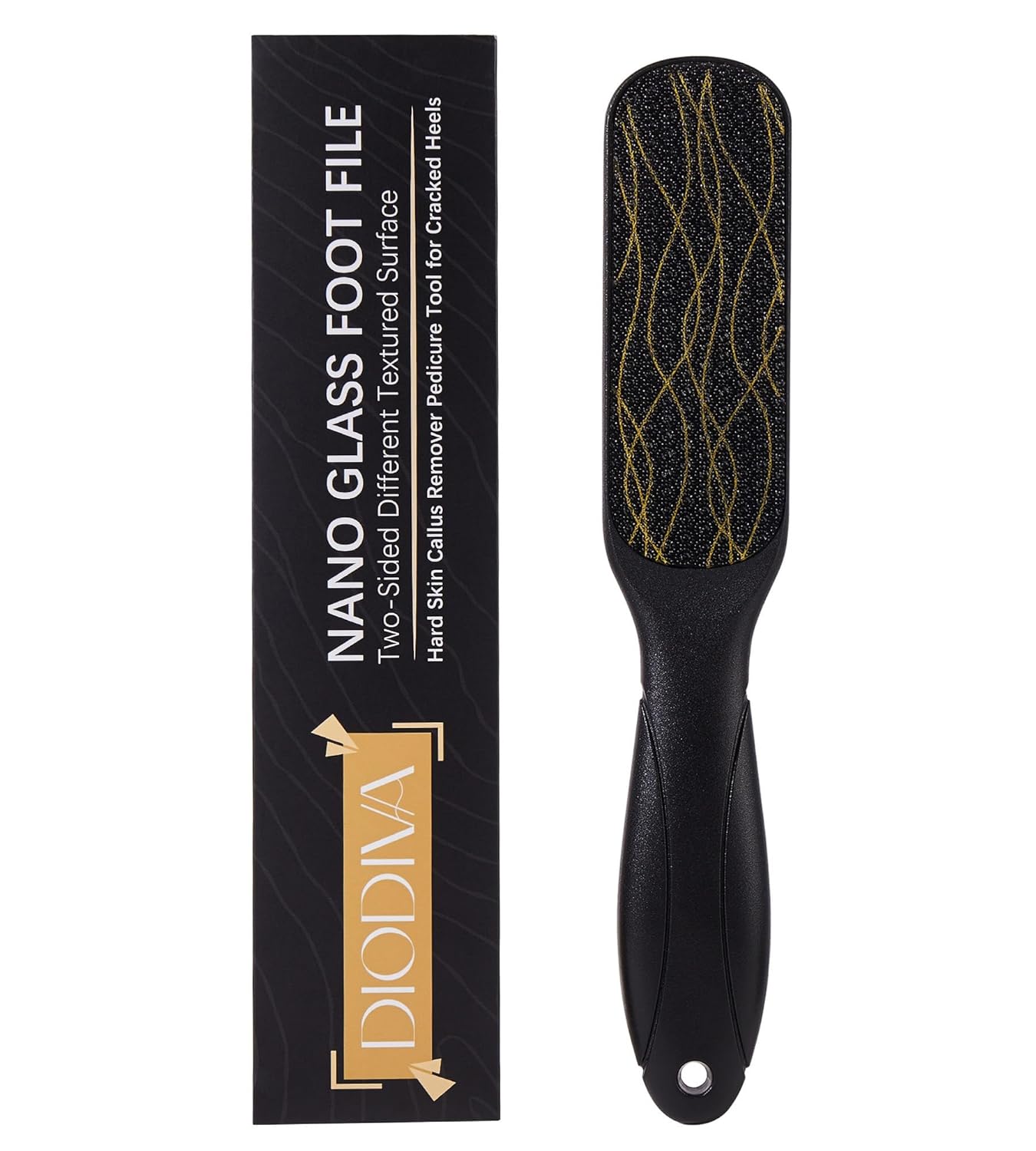 Diodiva Nano Glass Foot File, Double-Sided Foot Callus Remover Feet Scrubber Hard & Dead Skin Hygienic Pedicure Tool in Shower Heel Scraper for Cracked Heels Smooth Feet Care Lima para Los pies (Black)