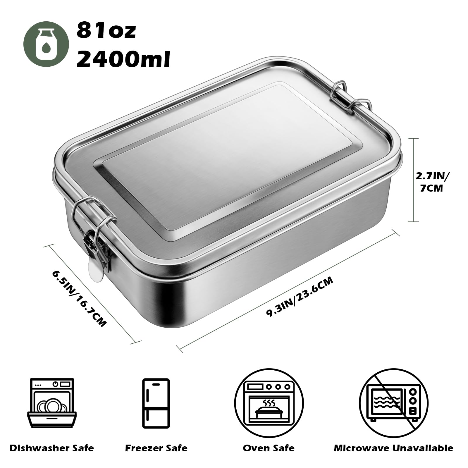 Leonyo Lot de 2 boîtes à déjeuner en acier inoxydable 18/10 pour adultes, 2 400 ml avec séparateur, récipients alimentaires étanches pour homme et femme, passent au lave-vaisselle, passent au four
