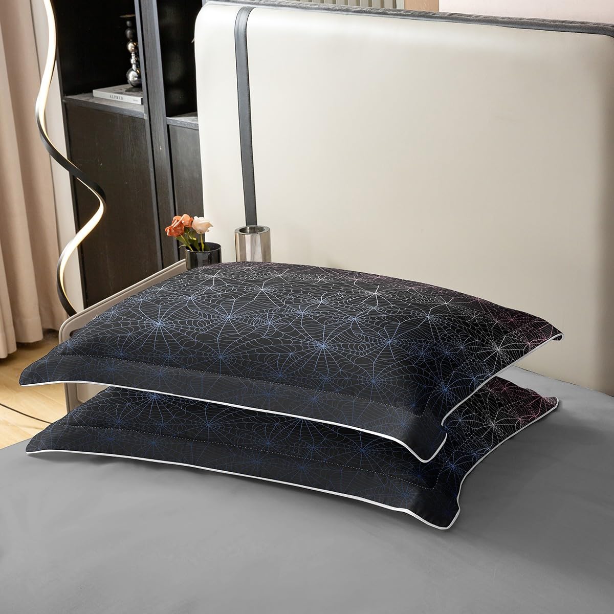 Set di biancheria da letto per Halloween, per ragazze, ragazzi, bambini, mago, fantasma, set di biancheria da letto, decorativo, con albero di ragno, colore: nero e bianco