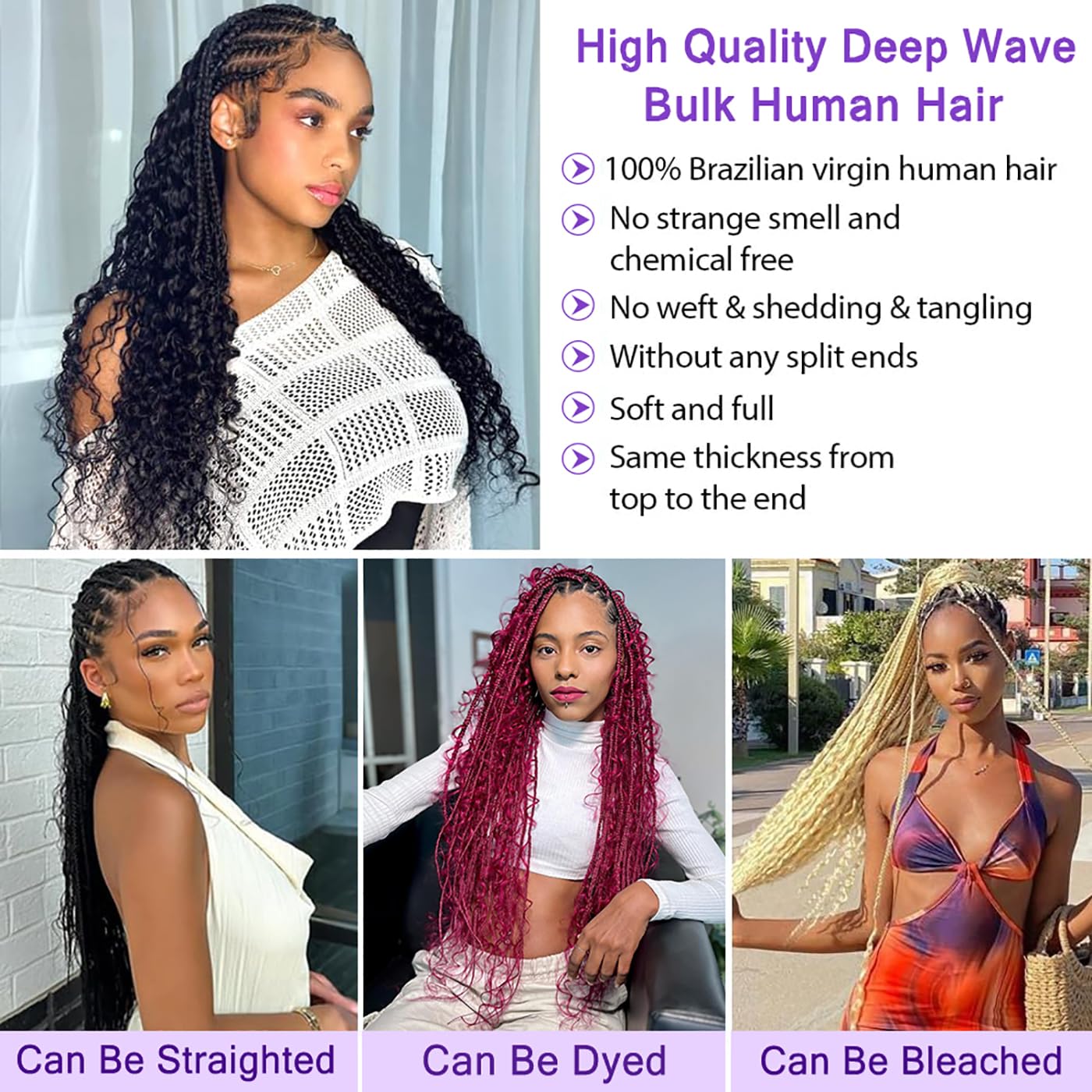 20 Inch Human Hair Extensions 5 Bundles Deep Wave Boho Braiding Hair Amazon.com : Human Braiding Hair for Boho Braids 20 Inch 100  main image 2