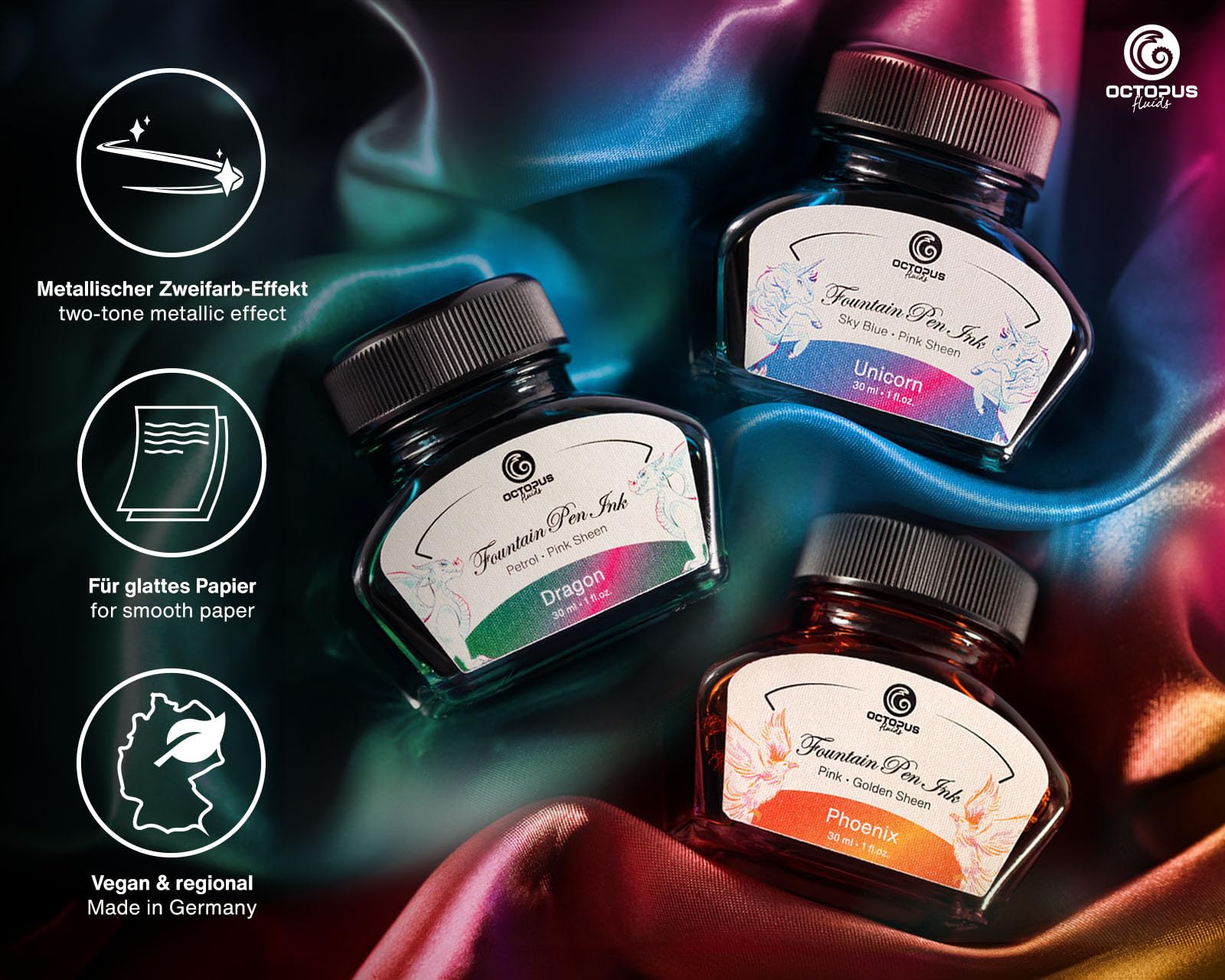 Octopus Fluids Sheen-Tinten Set LEGEND mit Konverter, 3 x 30 ml