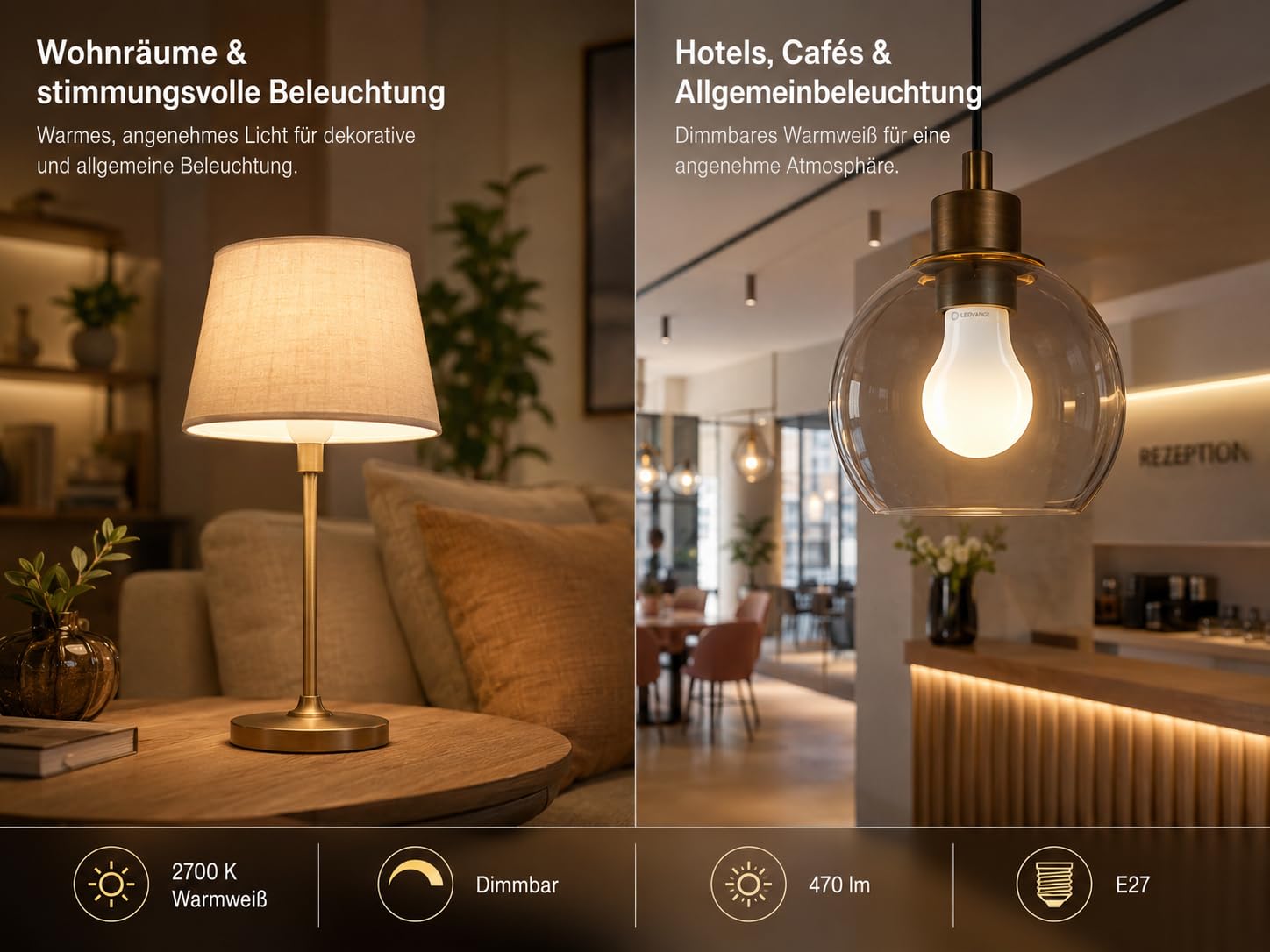 LEDVANCE LED-Lampe mit Filament-Design, 4,8 W, E27, dimmbar, 470 lm, für Allgemeinbeleuchtung, 10er SPARPACK