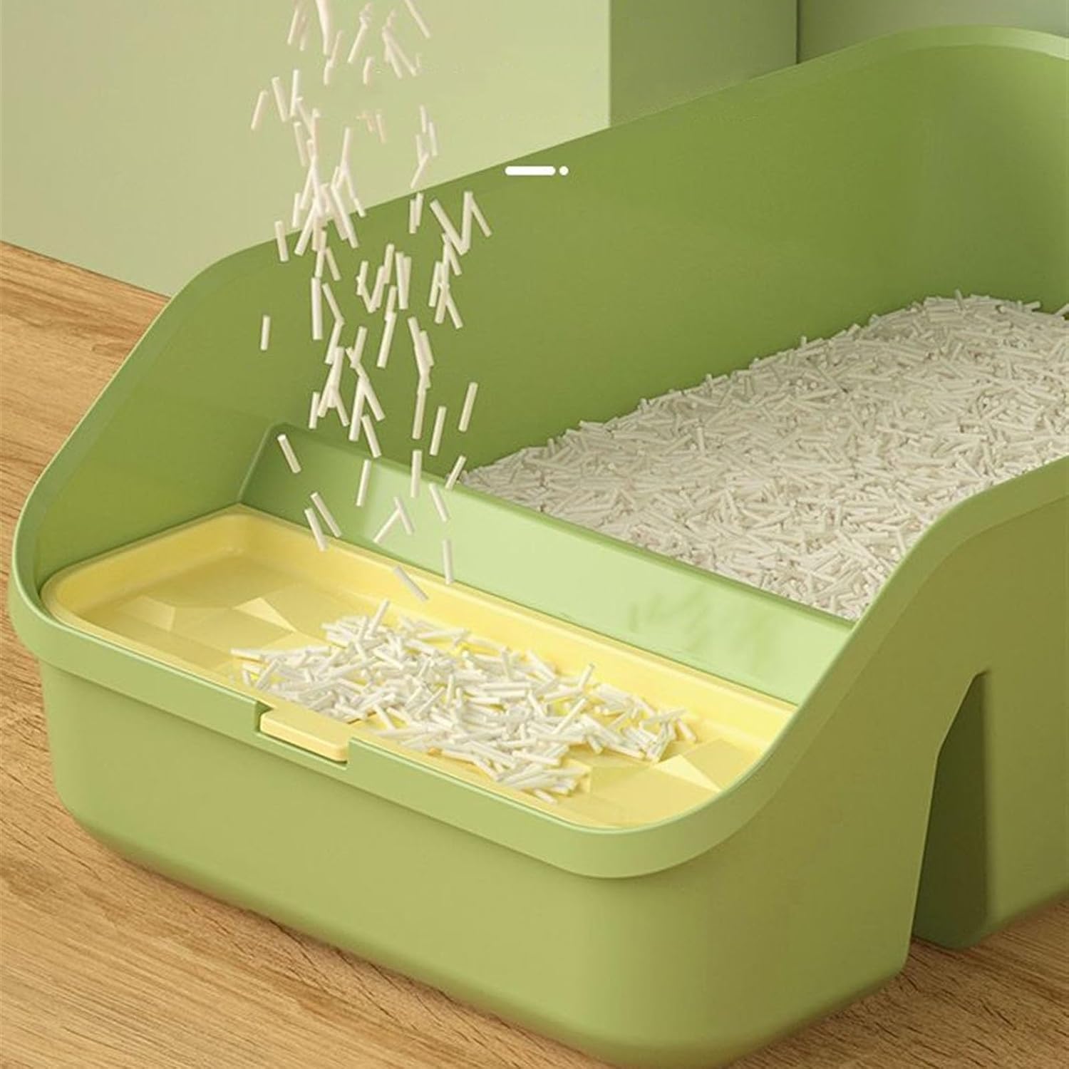 Litterbox Open Top Pet Litter Tray, Semi Closed Cats Litter Pan, Cat Litter Box with High Sides for Pet Supplies Indoor Cats Cat Litter Tray(Green)