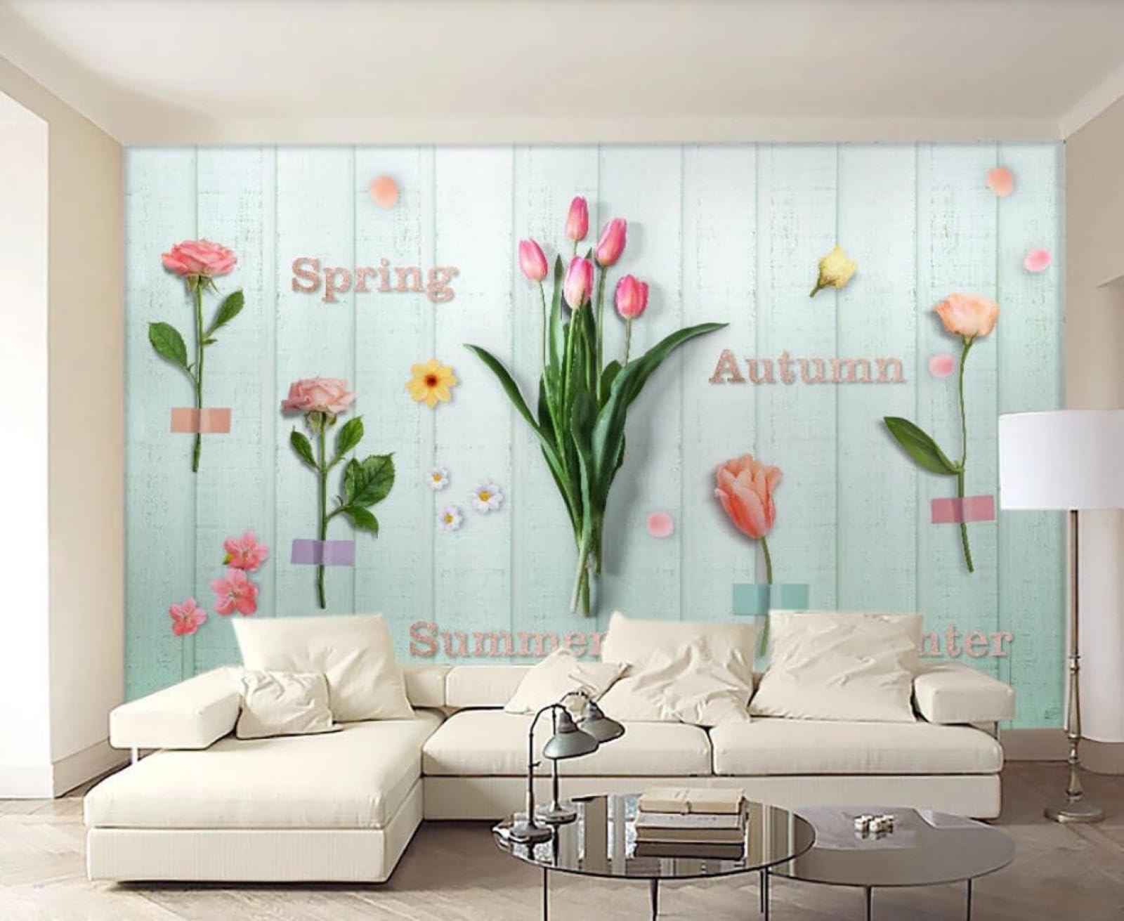 Papier Peint Panoramique Floral Rose pour un Salon Chaleureux