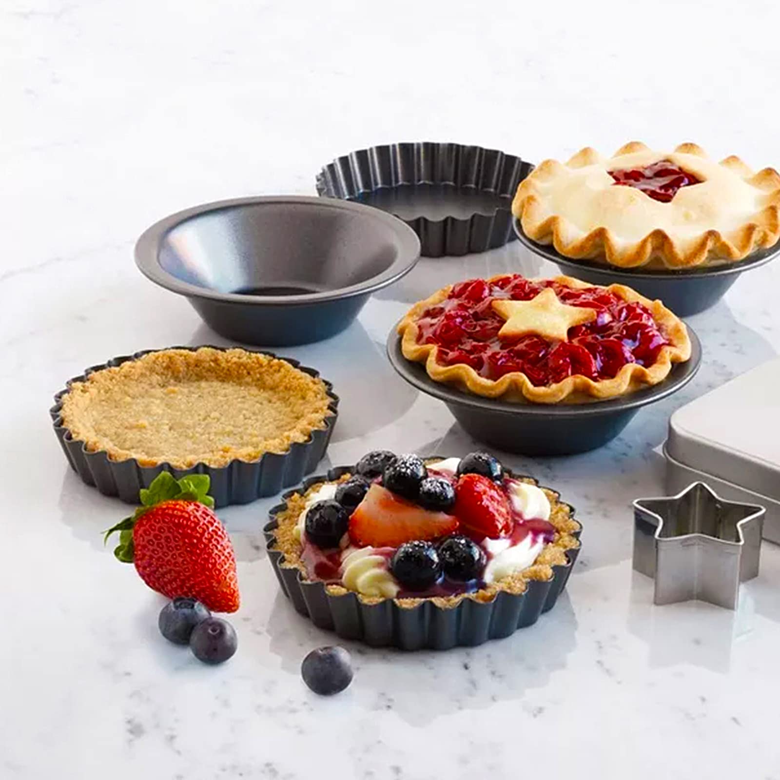 Lot De 8 Moules à Tartelette 10cm Antiadhésifs à Fond Amovible - Moules à Quiche Et Tarte Ronde Cannelés
