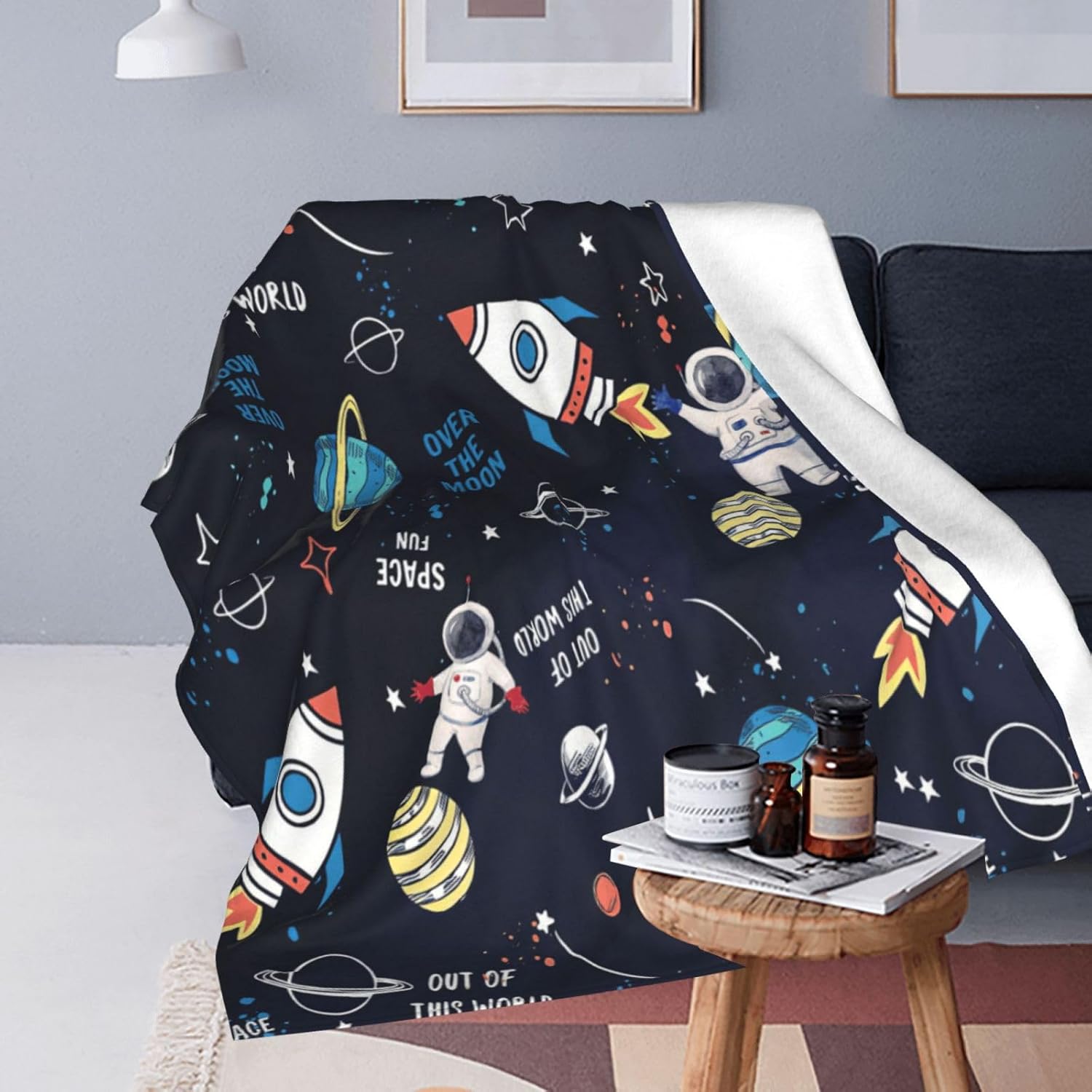 SweetFox Space Astronaut Blanket Space Rockets Planet Throw Blanket Gifts for Girls Boys Super Warm Soft Plush Lightweight Fleece Flannel Winter Couch Bedding for Baby Kids Adults Women 50"X40" - Image 5