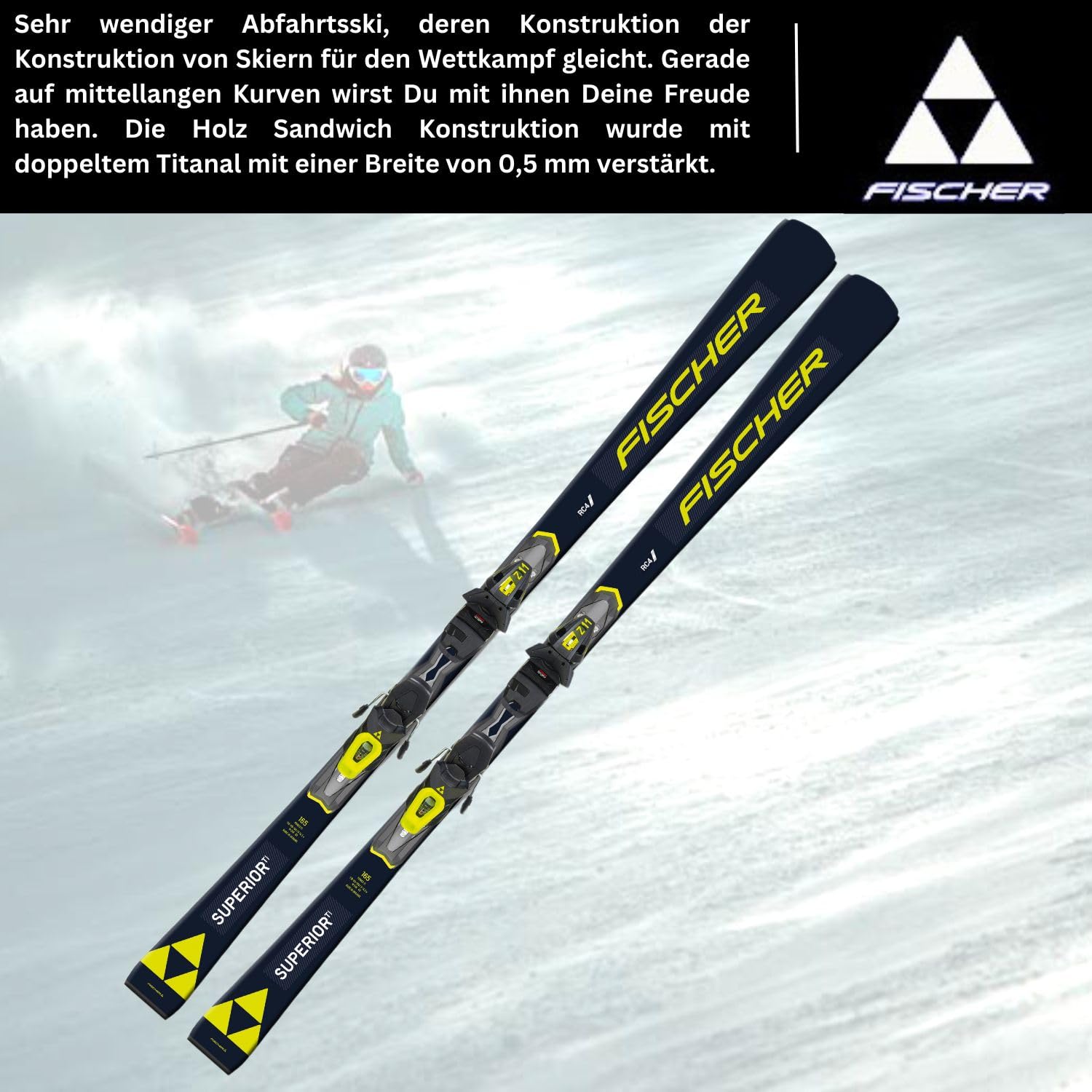 Fischer RC4 Superior TI AR - Esquí de esquí alpino Carvingski On-Piste-Rocker – Incluye fijaciones RC4 Z11 Z3-11 – Modelo 2024 – Esquí de pista – adecuado para profesionales y profesionales