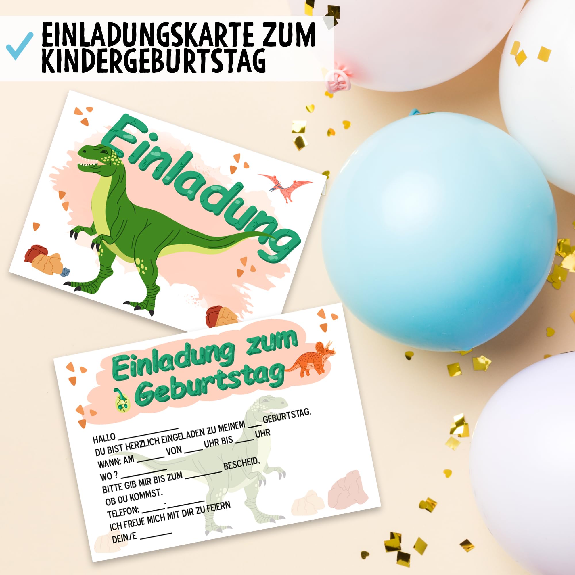 OWLBOOK T-Rex Tyrannosaurus 50 Einladungskarten Kindergeburtstag Junge Jungs Dino Dinosaurier - Geburtstageinladungskarte für Jungen - Kinder Geburtstag Einladungen zur Geburtstagsfeier zum ausfüllen