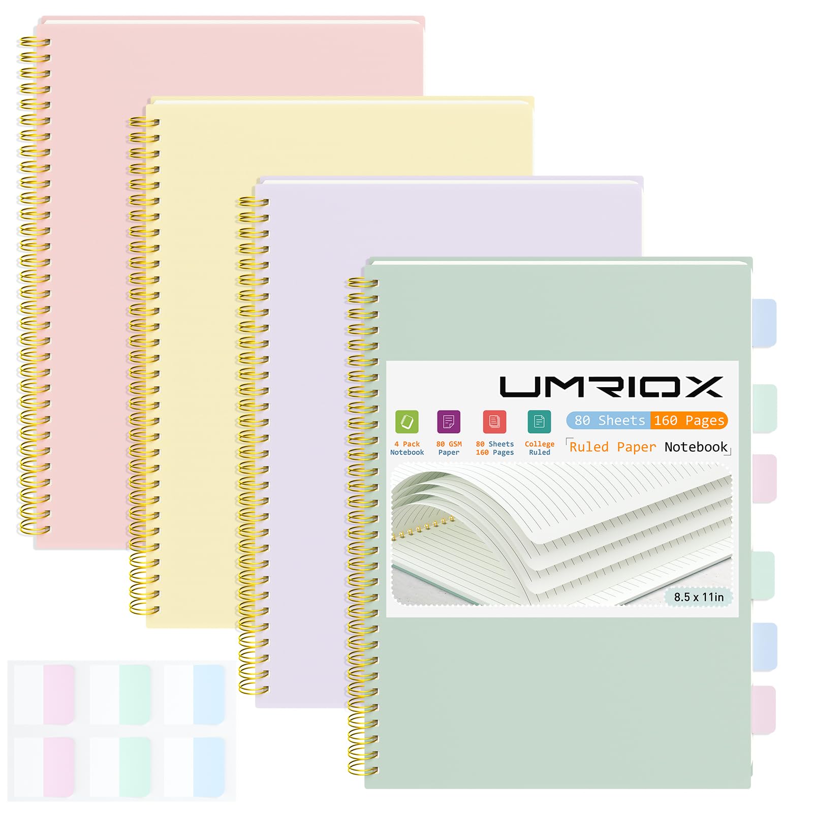Umriox 4 Pack Lined Spiral Journal Notebook, 160 Pages 8.5