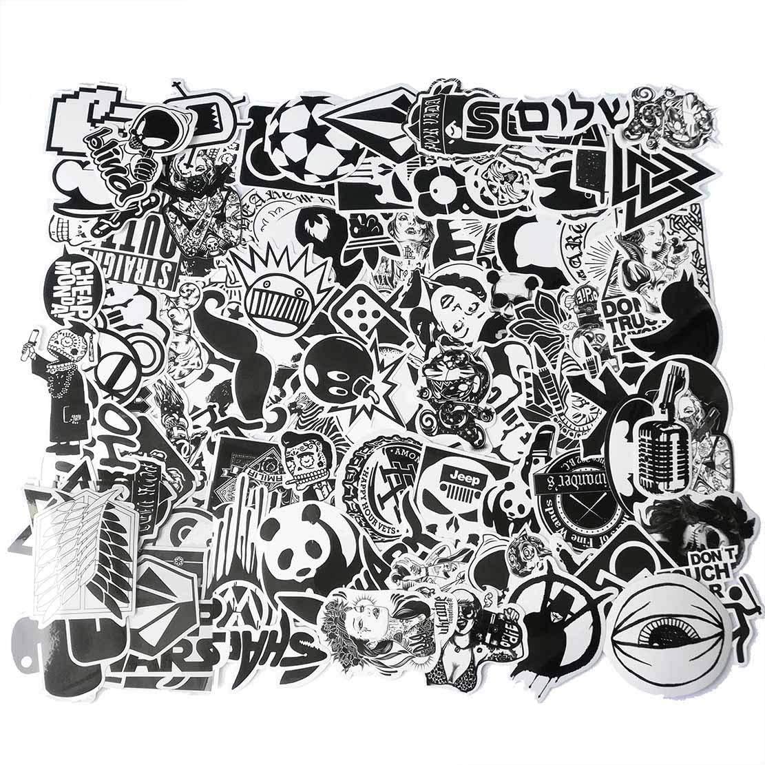 108 PCS Cool Decals Vinyl Black White Stickers for Laptops Skateboards Helmet Cars Luggage Computer Phone Motorcycle Bicycle Kids Children Waterproof Sunlight-Proof DIY Ideals Assorted Laptop Stickers
