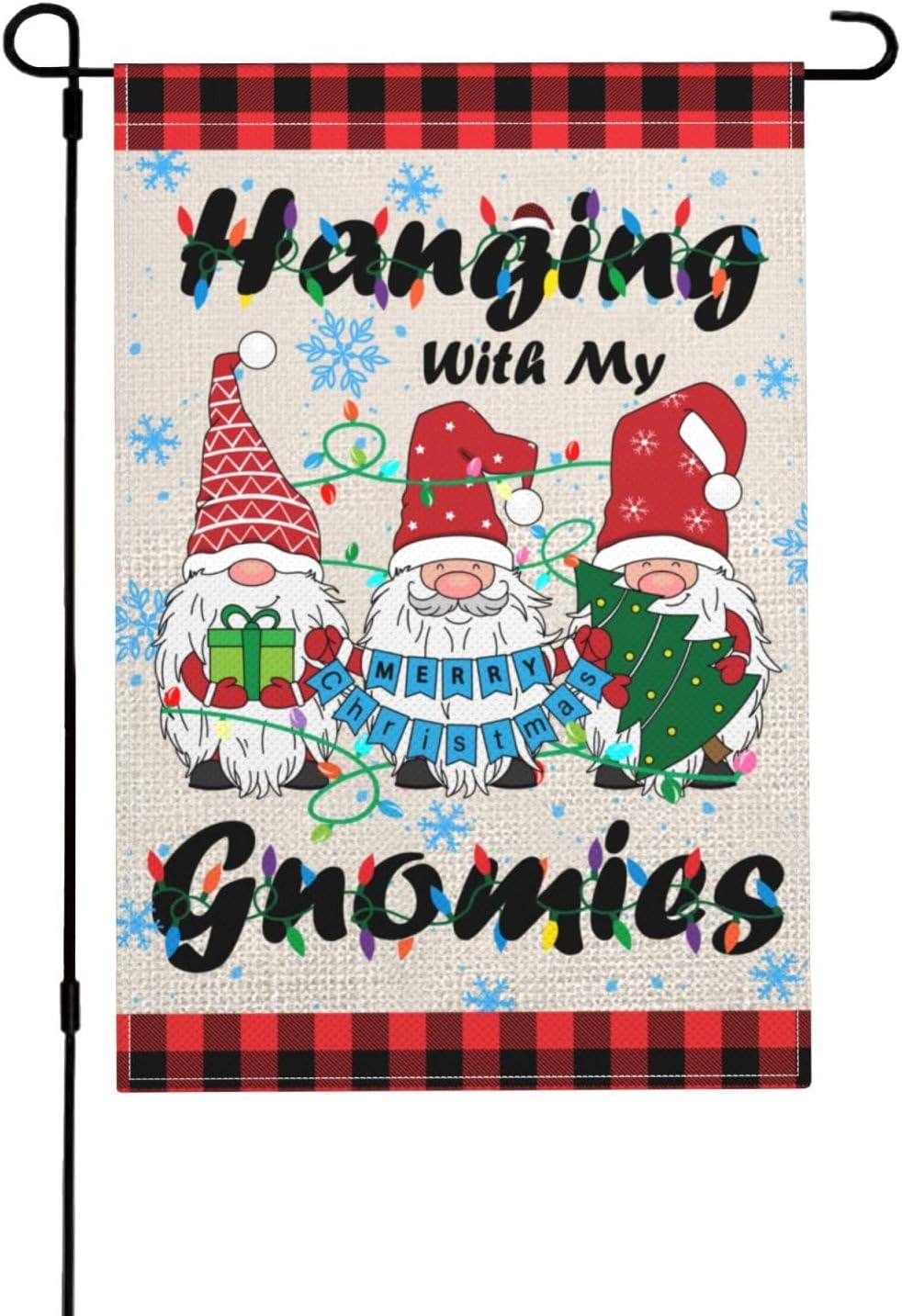 christmas gnome garden flag hanging with my gnomies flag