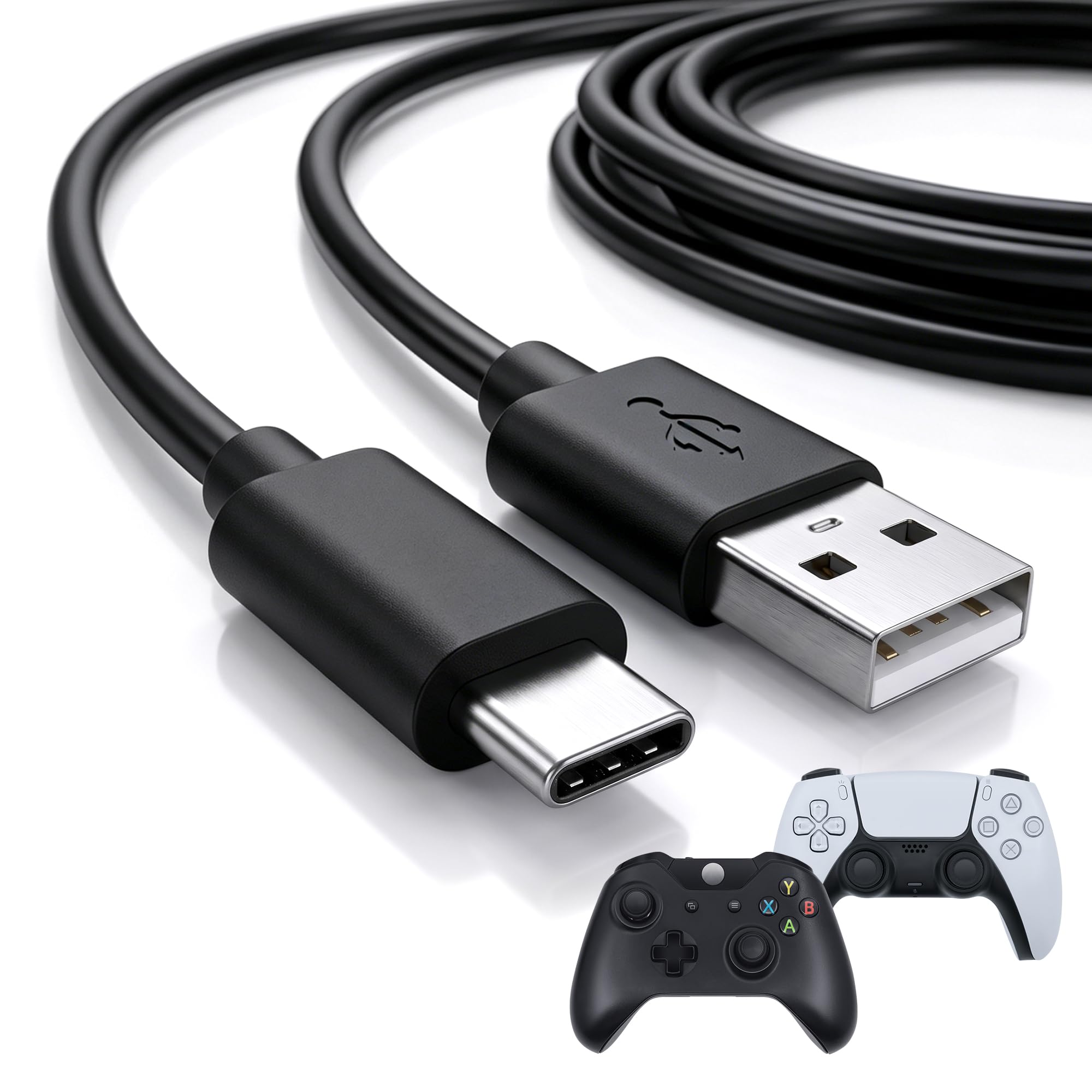 Kabel do ładowania USB 3 m (z USB-A do USB-C) kompatybilny z kontrolerem PS5, Xbox Series X/S, Switch Pro, Kabel danych Type C, Czarny