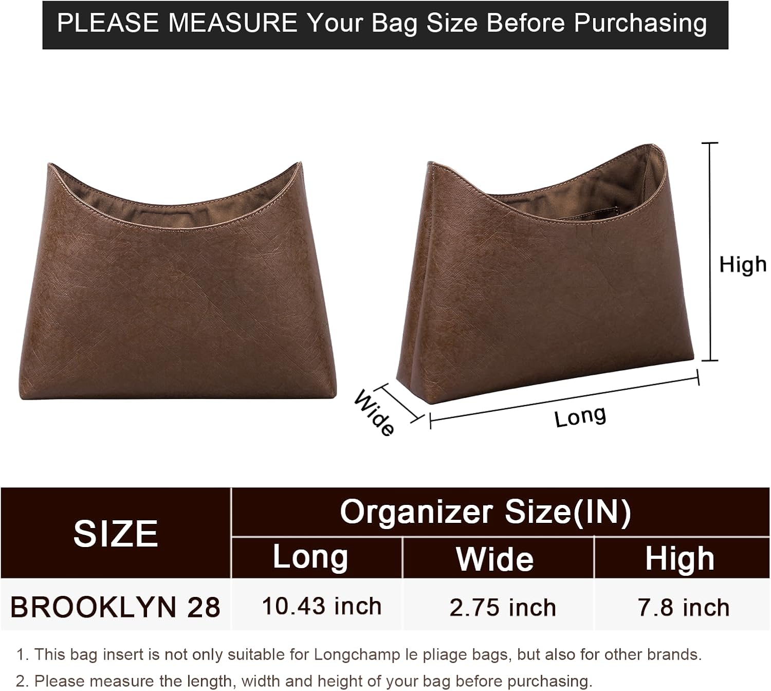 Purse Organizer Insert for Coach brooklyn 28 Bag Insert Organizer DupontPaper Lightweight Purse Insert (Brown&Brown) - Image 2