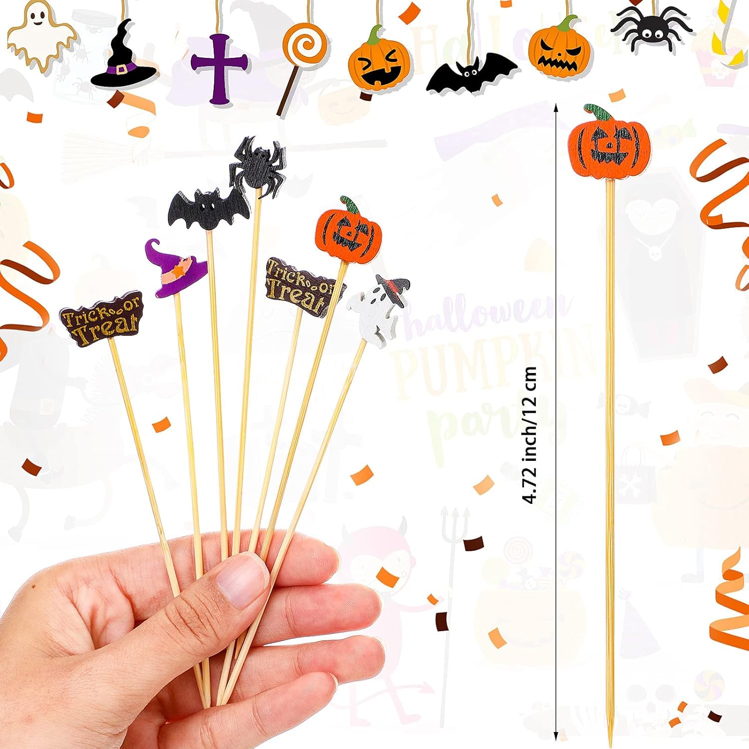 Lot De 300 Cure-dents En Bambou Pour Halloween, Citrouille, Araignée, Chapeau Fantôme, Lettres, Apéritif, Décoration De Gâteau D'Halloween