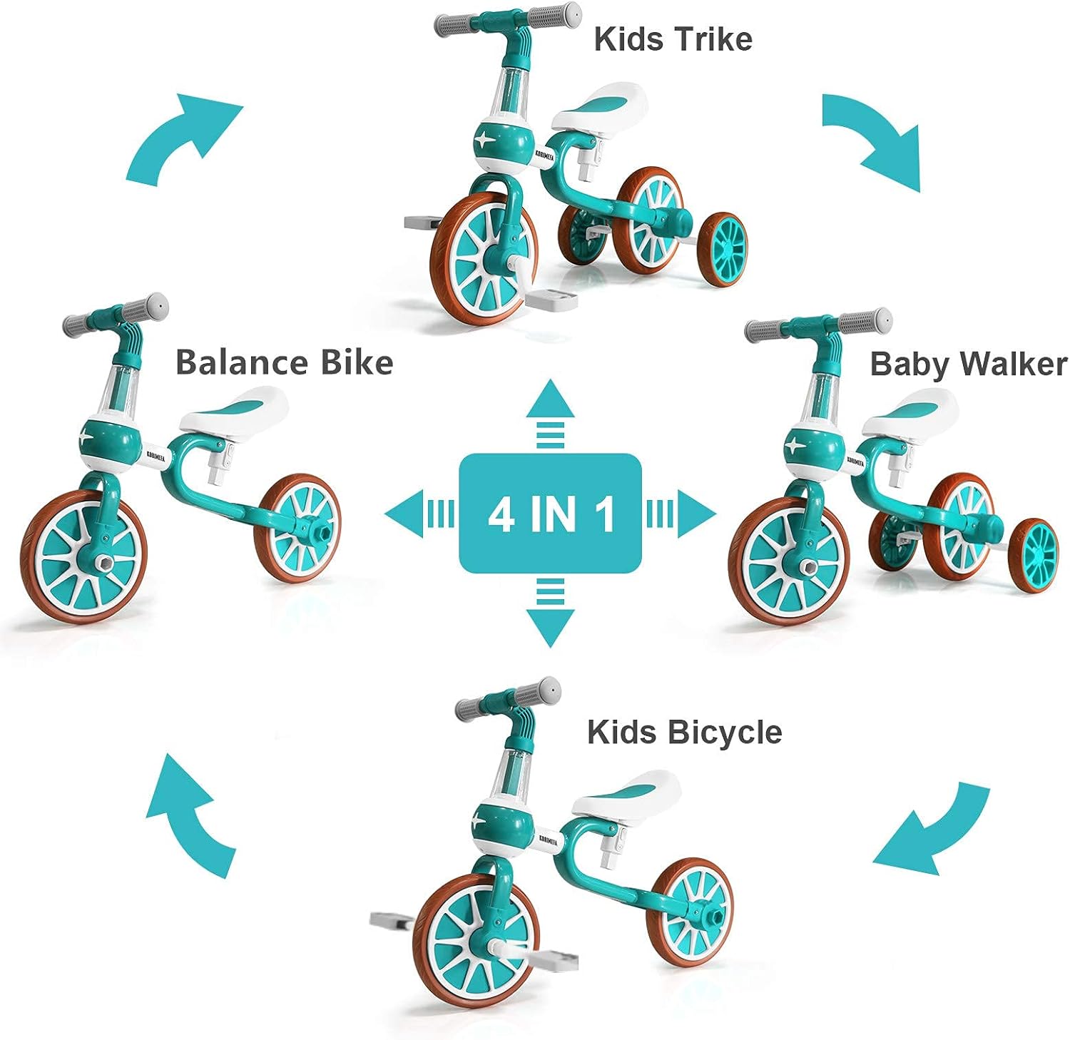Titivate Baby Balance Bikes, Walker Push Bike with Detachable Pedal and Training Wheels, Walker