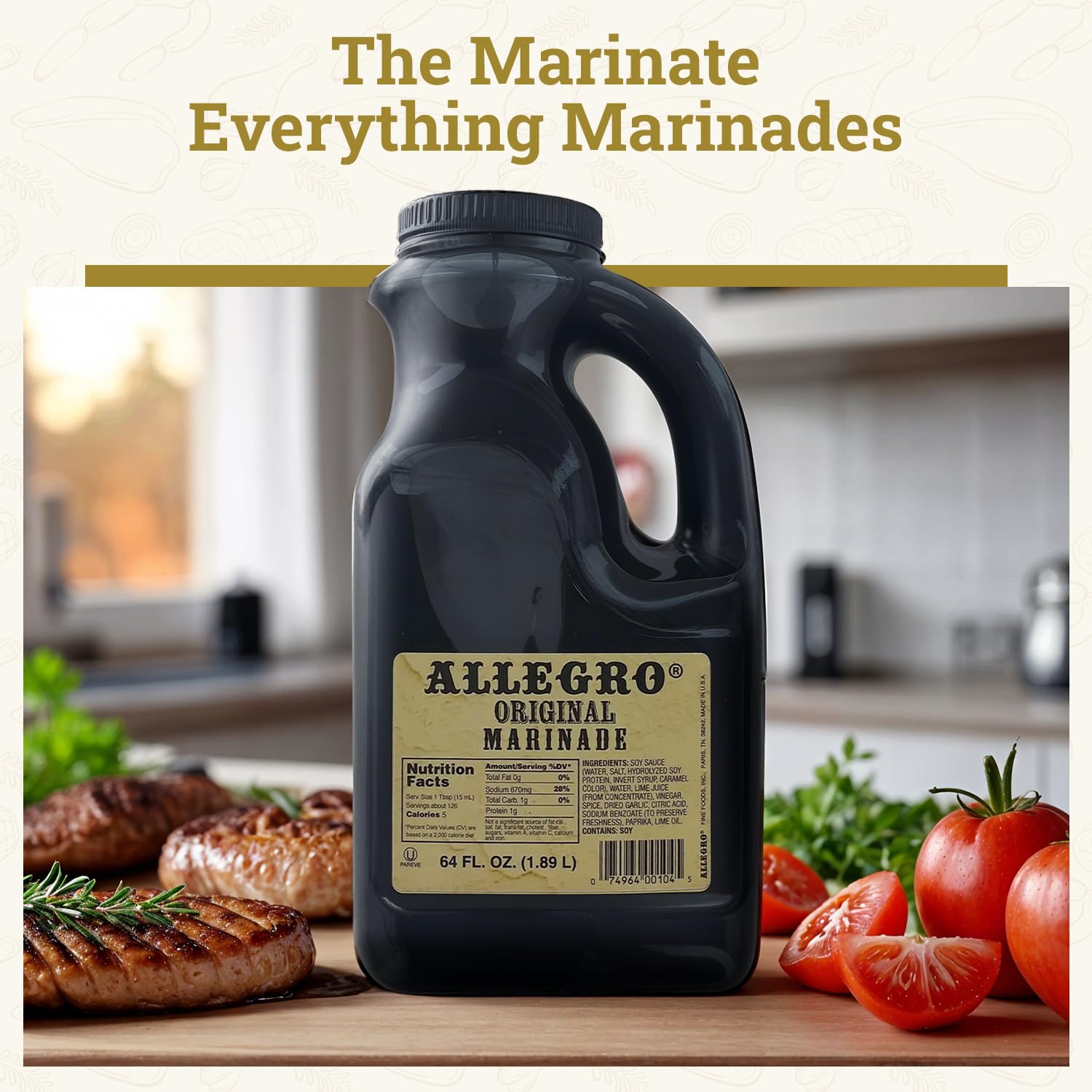 ALLEGRO - The Marinate Everything Marinades | Perfect Marinades for Meat & Veggies | Marinade for Grilling, Roasting & Cooking | Kosher & Gluten Free | 64 Oz (Pack of 1) - Original