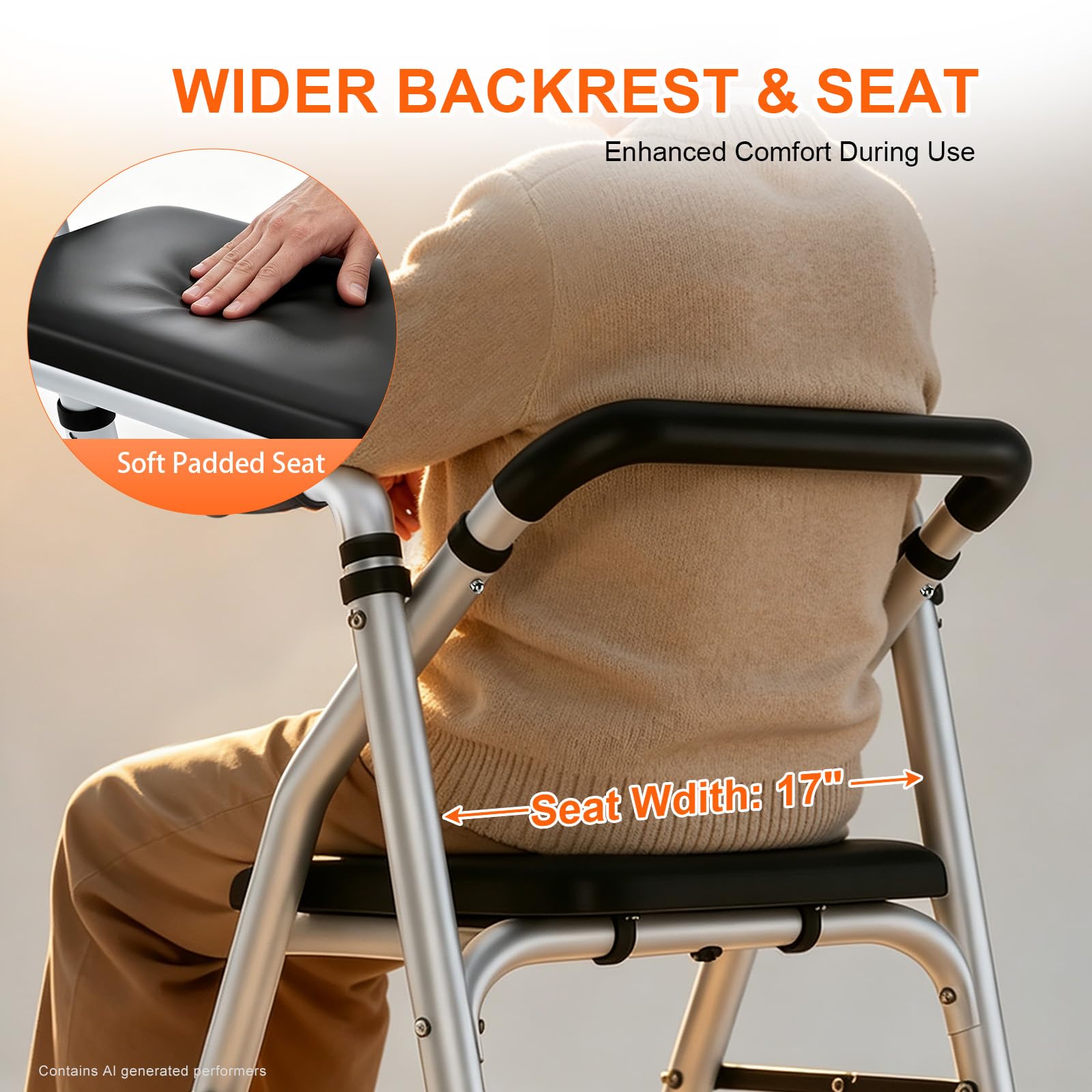 Standard Walkers for Seniors with Seat, with 2 Skis & 5”Wheels — Amazon image 2