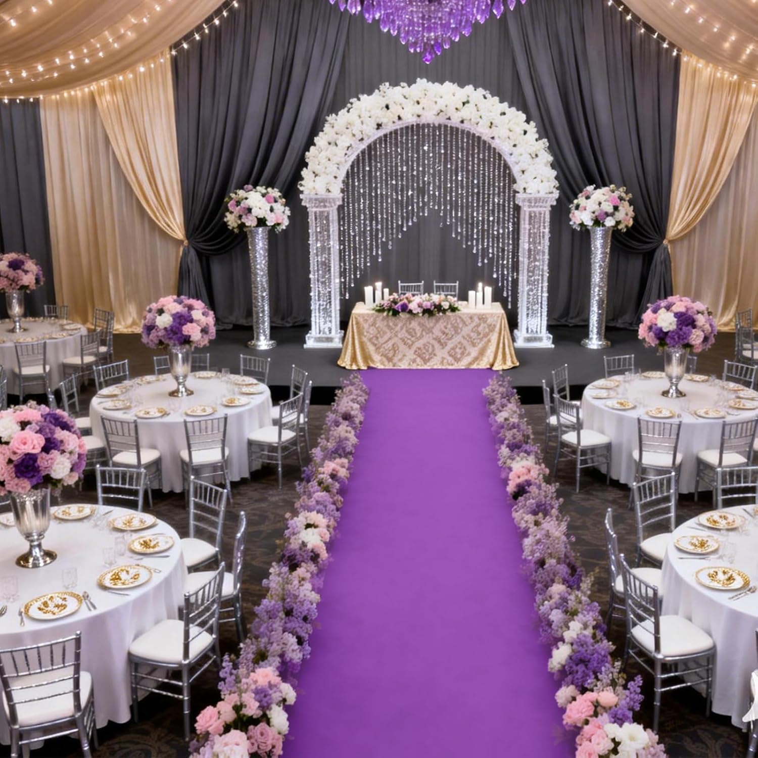 Purple Carpet Runner for Party 140GSM Polyester Fabric Carpet Runner Decorations for Hollywood Theme Party, Runway Rug Prom Aisle Rug (Purple, 3 X 30 FT)