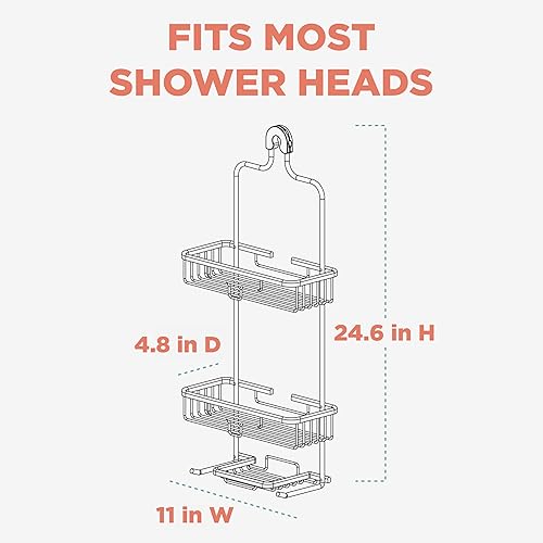 Miniatura 3 de Zenna Home Organizador de ducha colgante para colocar sobre el cabezal de ducha, resistente al óxido, sin taladrar, organizador de baño con 2