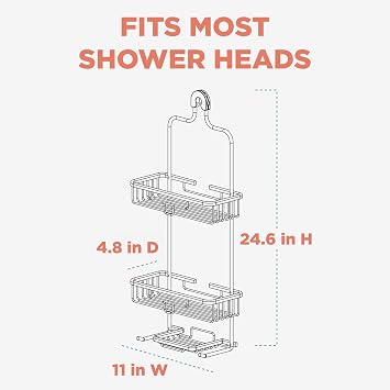 Zenna Home Hanging Shower Caddy with 2 Shelves, Soap Tray, Razor Holders and Hooks, Satin Chrome – Rustproof Shower Rack, No Drilling – Premium Over Shower Head Organizer, and Bathroom Shower Racks