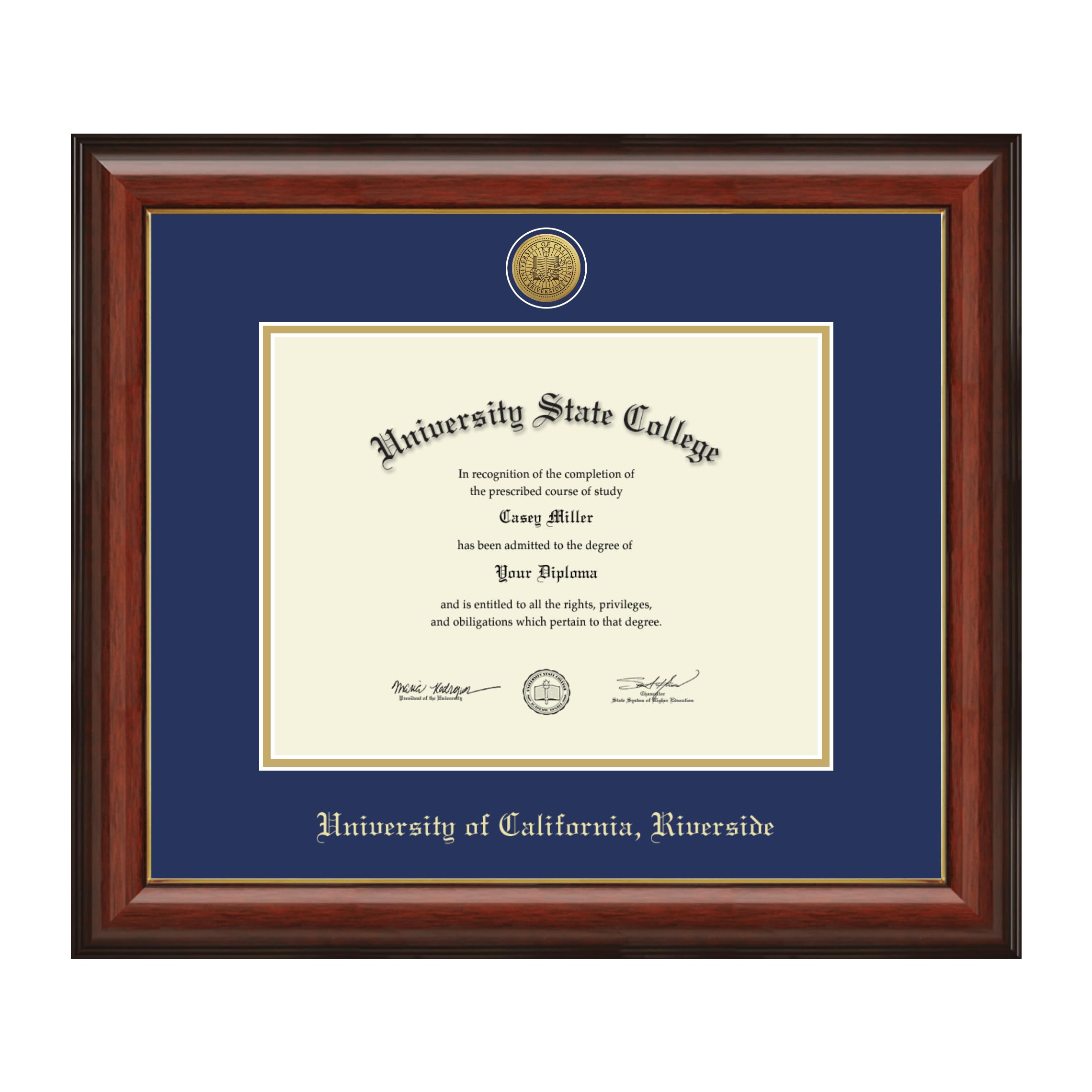 Framerly - University of California Riverside 11" w x 8.5" h Diploma Frame - Fits a bachelor's, master's and phd - Gold Engraved Medallion Diploma
