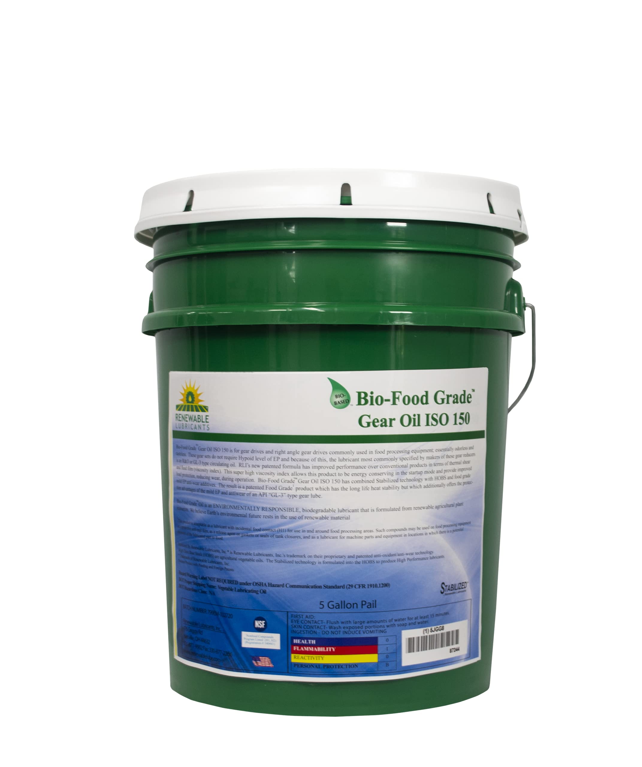 Renewable Lubricants Bio-Food Grade ISO 150 Gear Oil, 5 Gallon Pail