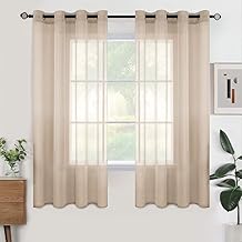 Woaboy Modern Living Room Curtains Short Curtains for Windows 2 Pieces 140 x 175 cm Curtains Bedroom Curtains Translucent Polyester with Rings Beige