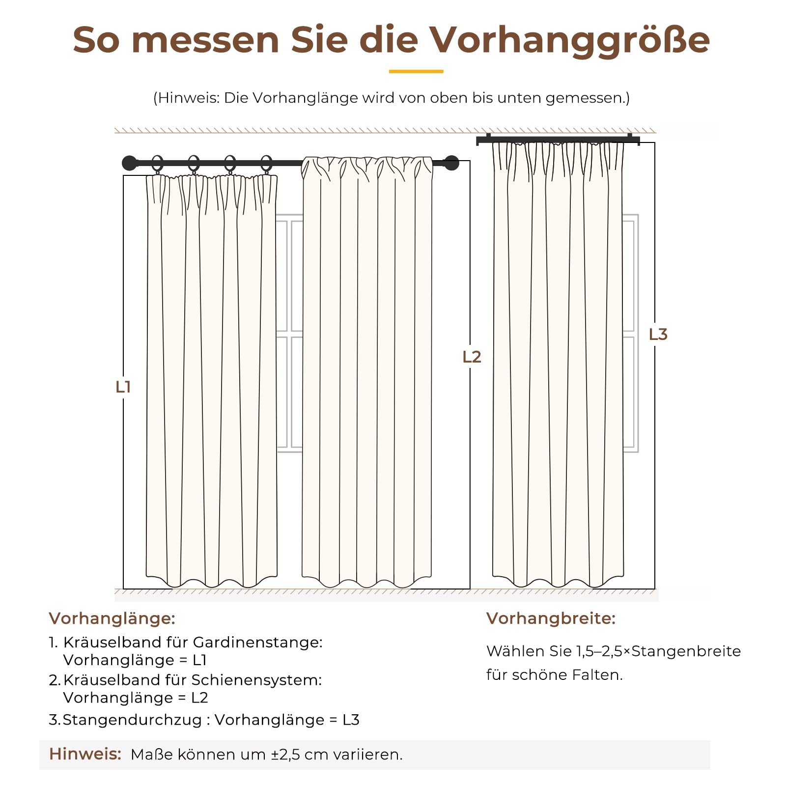 INOVADAY Gardinen mit Kräuselband Wohnzimmer 2er Set 260x140cm, Natur | Vorhang Halbtransparent Leinenoptik, Gardinen für Schienensystem Schlafzimmer, Vorhänge für Kräuselband, Lichtfilterung