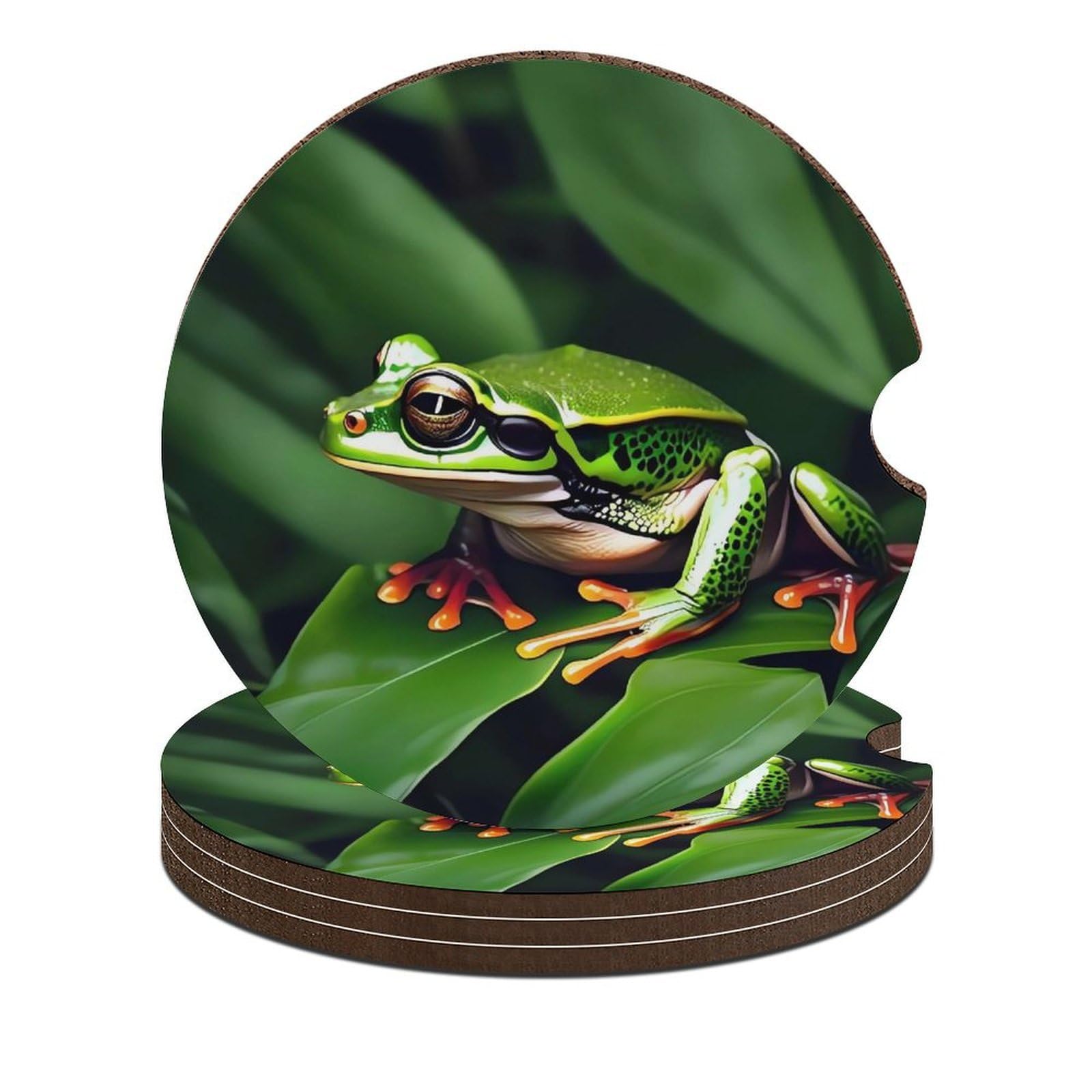 Sous-verre voiture absorbant en liège anti-rayures motif grenouille