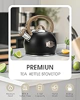 Vista 3 de Hervidor de Té para Estufa, Negro - Hervidores de Té de 2.1 Quart con Silbato Fuerte para Estufa, Acero Inoxidable de Grado Alimentario con Mango