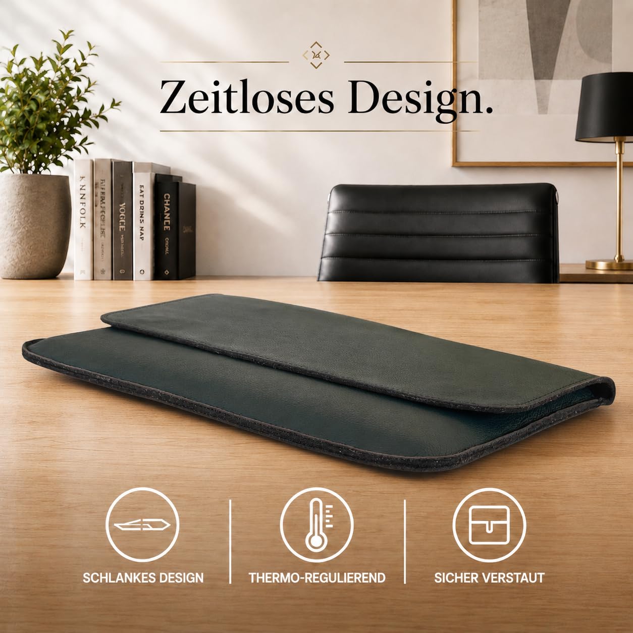 Centaur Custodia per laptop di alta qualità in vera pelle italiana e 100% feltro di lana, realizzata in Germania, elegante custodia con scomparto extra, custodia protettiva per notebook da 14", verde
