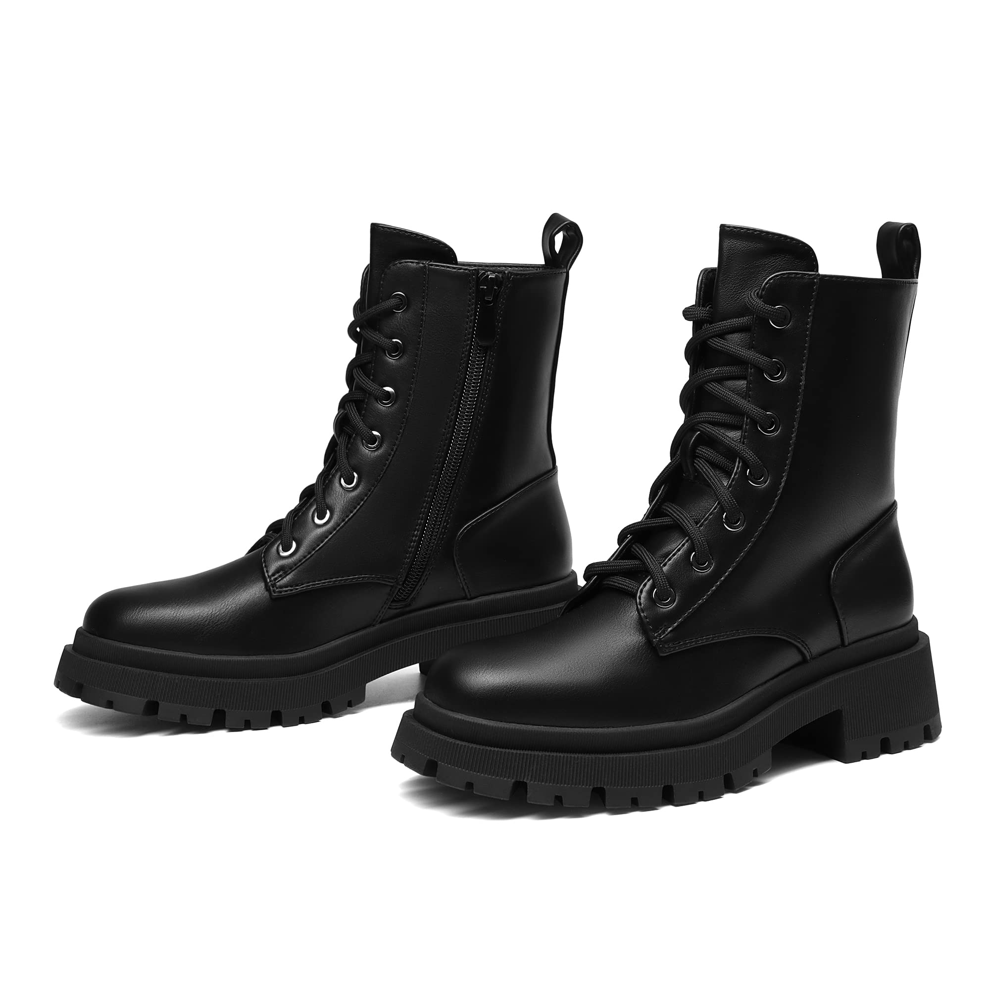 DREAM PAIRS Stivali Anfibi Donna Cerniera con Lacci Silhouette Comoda Chiusura Lampo Fodera Calda Suola Interna