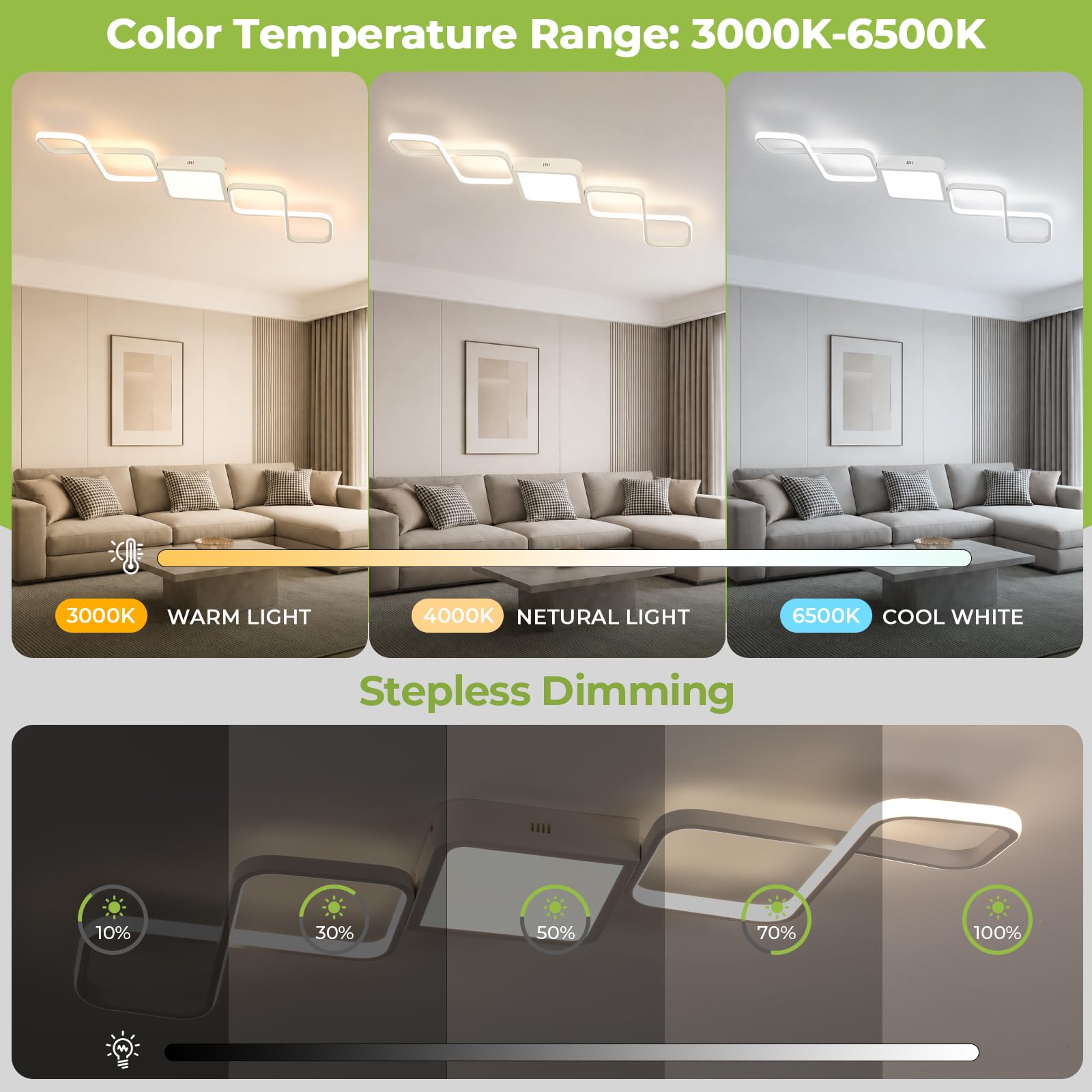 OTREN Plafoniera LED Soffitto Dimmerabile con Telecomando 54W 112cm