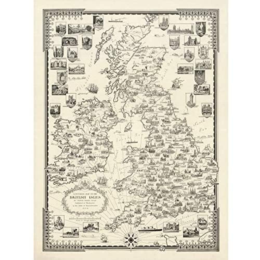 Artery8 1935 Ernest Dudley Chase Pictorial Map British Isles Art Print Canvas Premium Wall Decor Poster Mural