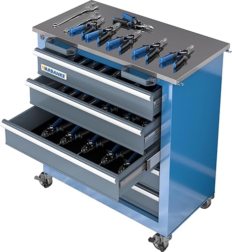 Miniatura 12 de LARBANKE Cofre de herramientas con ruedas de 7 cajones con encimera de acero inoxidable, baúl de herramientas con sistema de bloqueo seguro, armario