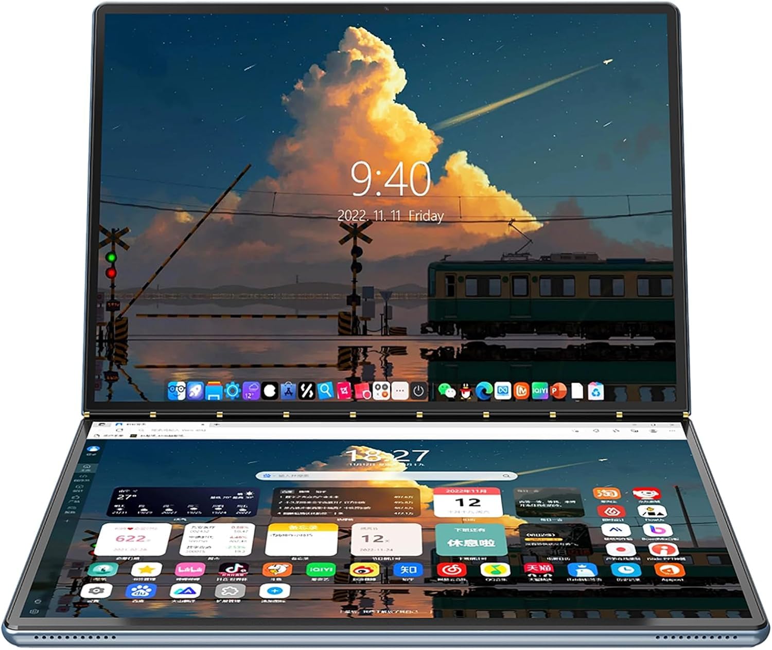 2-in-1 10.95" 2.5K Dual Screen Touch Laptop CPU Core i3-1215U Win 11 Home 32GB RAM 1TB SSD (Gray)