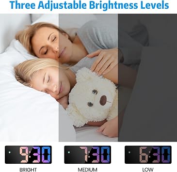 Digital Alarm Clock, LED Digital Alarm Clock with Time, Date, Temperature, Snooze Function, Adjustable Brightness, Alarm Clock for Children, Home, Bedroom, Office, Multicoloured