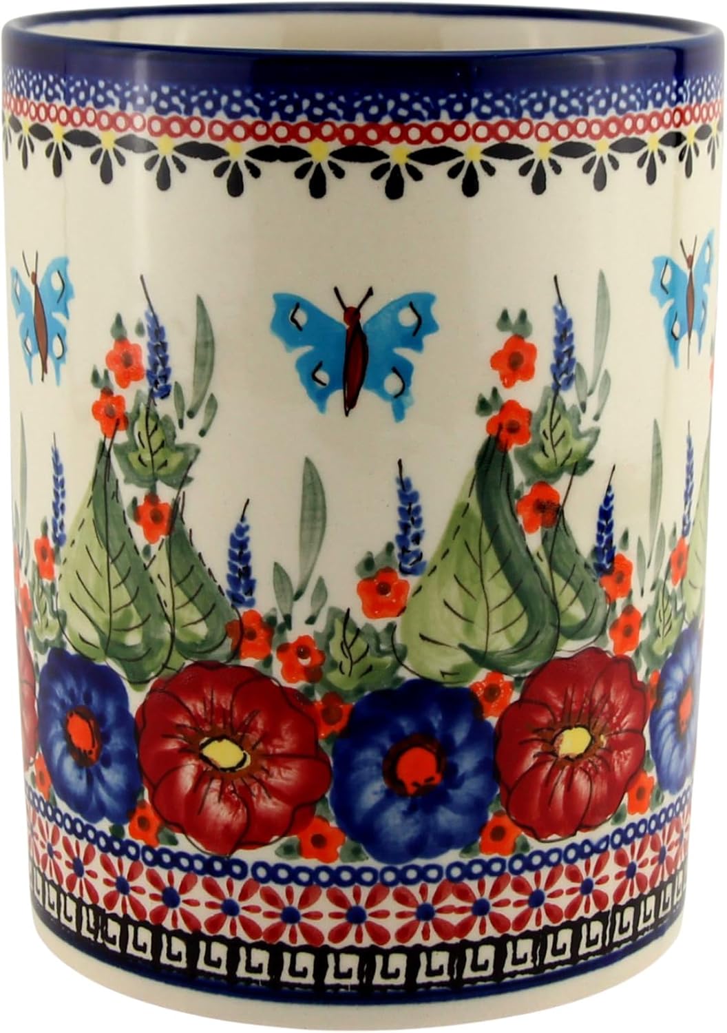 Polish Pottery Kitchen Utensil Holder for Countertop 7" Large, Diameter 5¼" - Zaklady Boleslawiec Poland - Ceramic Utensil Storage for Kitchen Counter