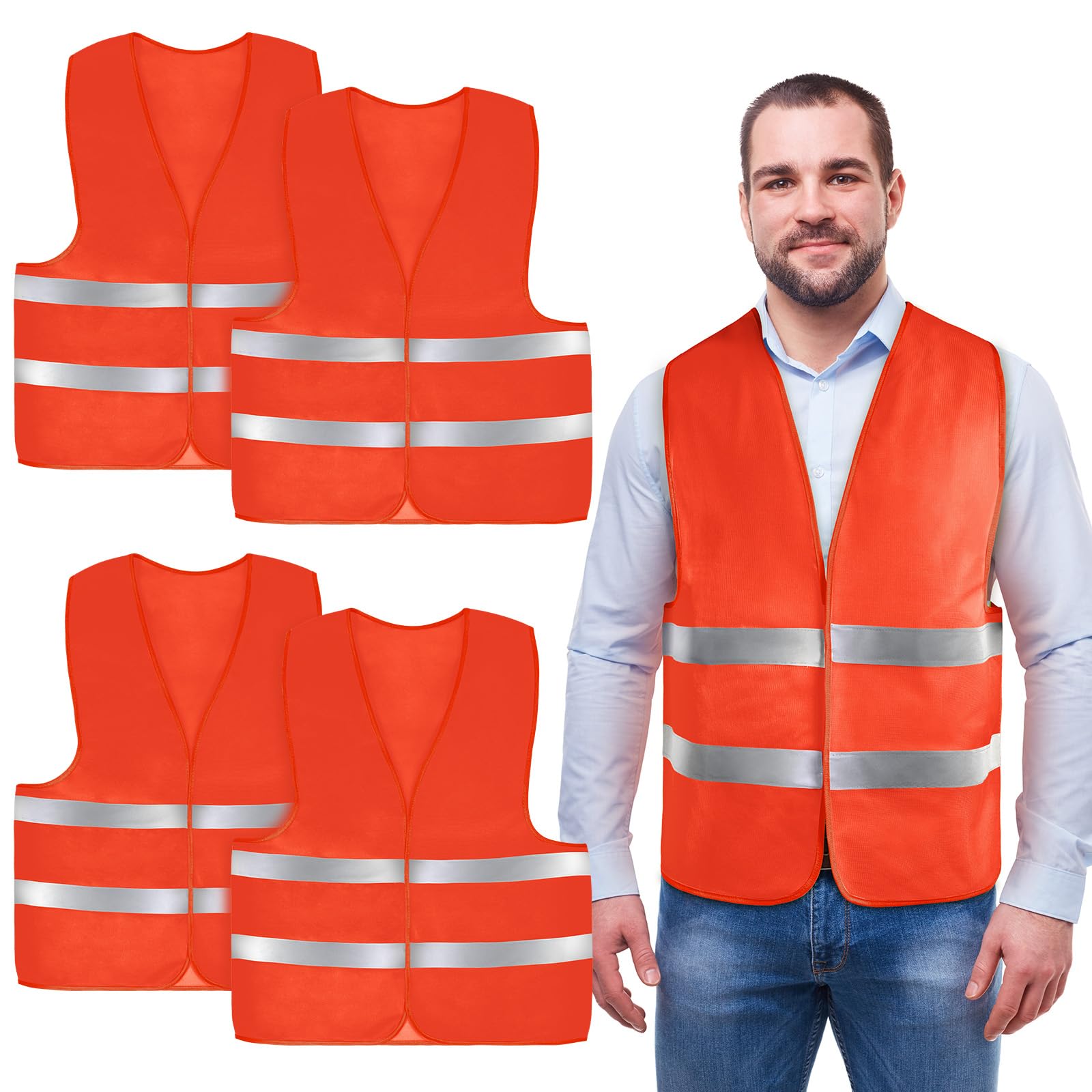 AYBUY 4 Pack Hi Vis Vests,High Visibility Vest,Safety Reflective Jacket Adjustable High-Visibility Gilet for Adult Men Women,Fit Traffic Work,Running,Surveyor and Security Guard,Bright Red — image 1