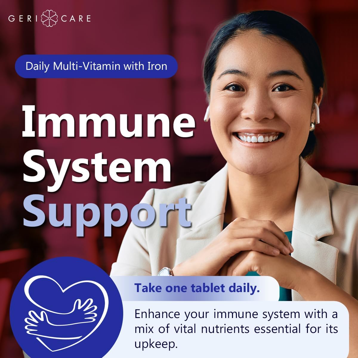 GeriCare One-Daily Multi-Vitamin with Iron, Complete Daily Nutritional Supplement with Essential Minerals for Energy, Immunity, Bone & Overall Wellness, 1000 Count (Pack of 1)