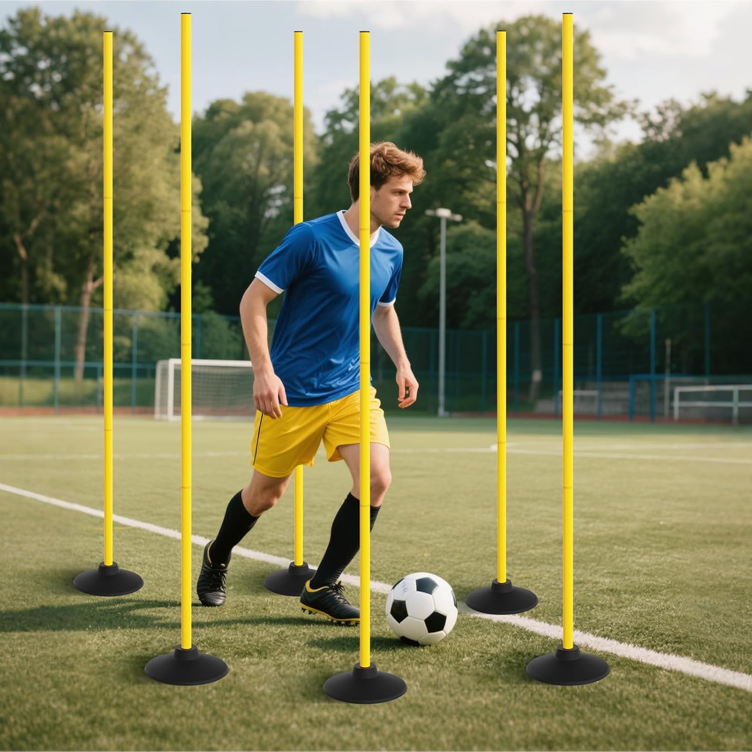 FAHKNS Agility Training Poles 6 Pack 67" for Soccer,Basketball, Detachable Speed and Agility Training Equipment Football Accessories with Rubber Base