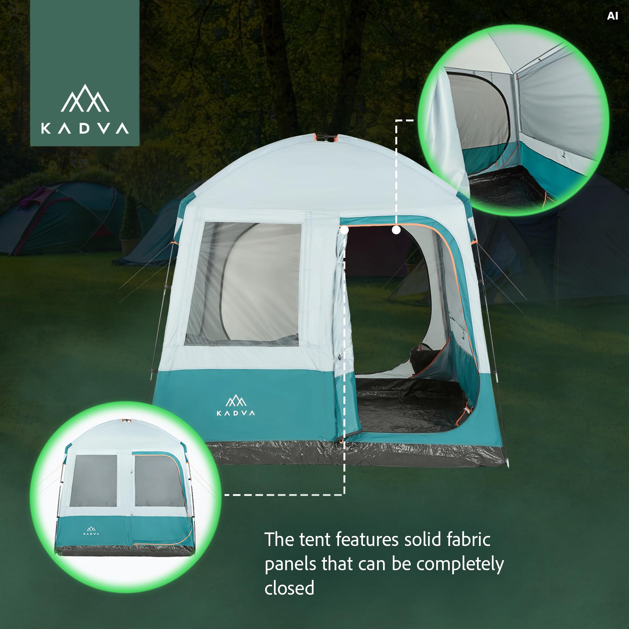 KADVA Kavio Hall Aufenthaltszelt 5 Personen, 240x240x225 cm, wasserdicht
