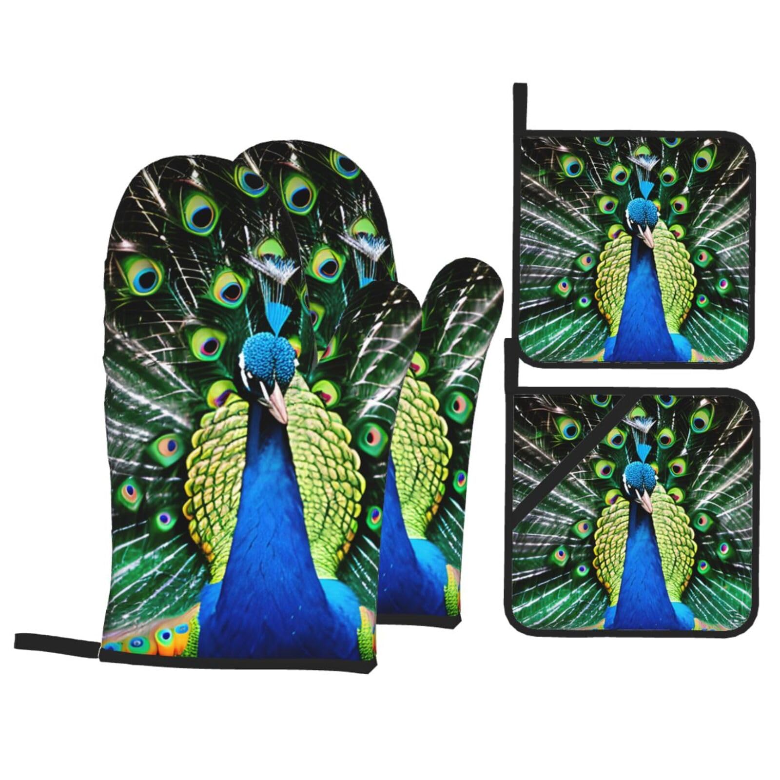 Gants de cuisine anti-brûlure et imperméables pour micro-ondes lot de 4 paon