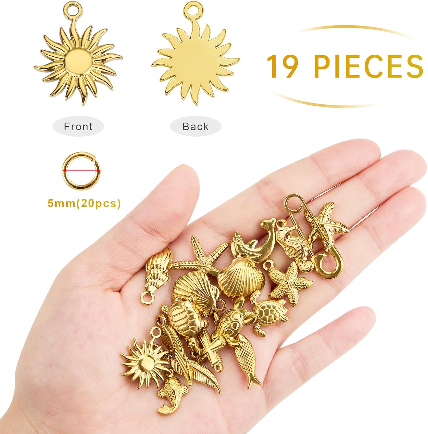 19PCS Gold Plated Stainless Steel Mixed Bulk Charms Pendants DIY for Necklace Bracelet Jewelry Making and Crafting - Image 2