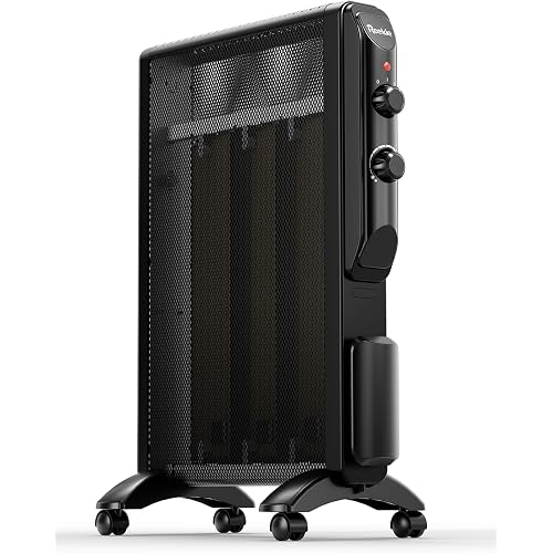 Reekie Electric Space Heater for Indoor Use 1500W, Large Room Heater with Thermostat, 2 Heat Settings, Fast Heating, Quiet, Safety Protection, Portable Mica Heater for Office Home Bedroom 120V Black