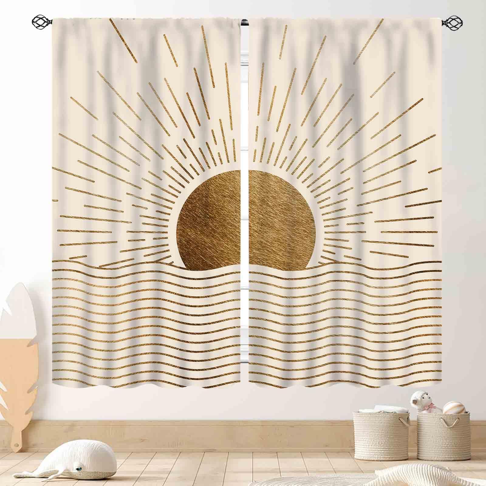 Mid Century Abstract Curtains, Boho Minimalist Sun Modern Sunset Sunrise Geometric Art Print Retro Sun Arch Window Drapery Treatments for Bedroom Living Room Kitchen Bathroom 2 Panels, 42"x45" Inch