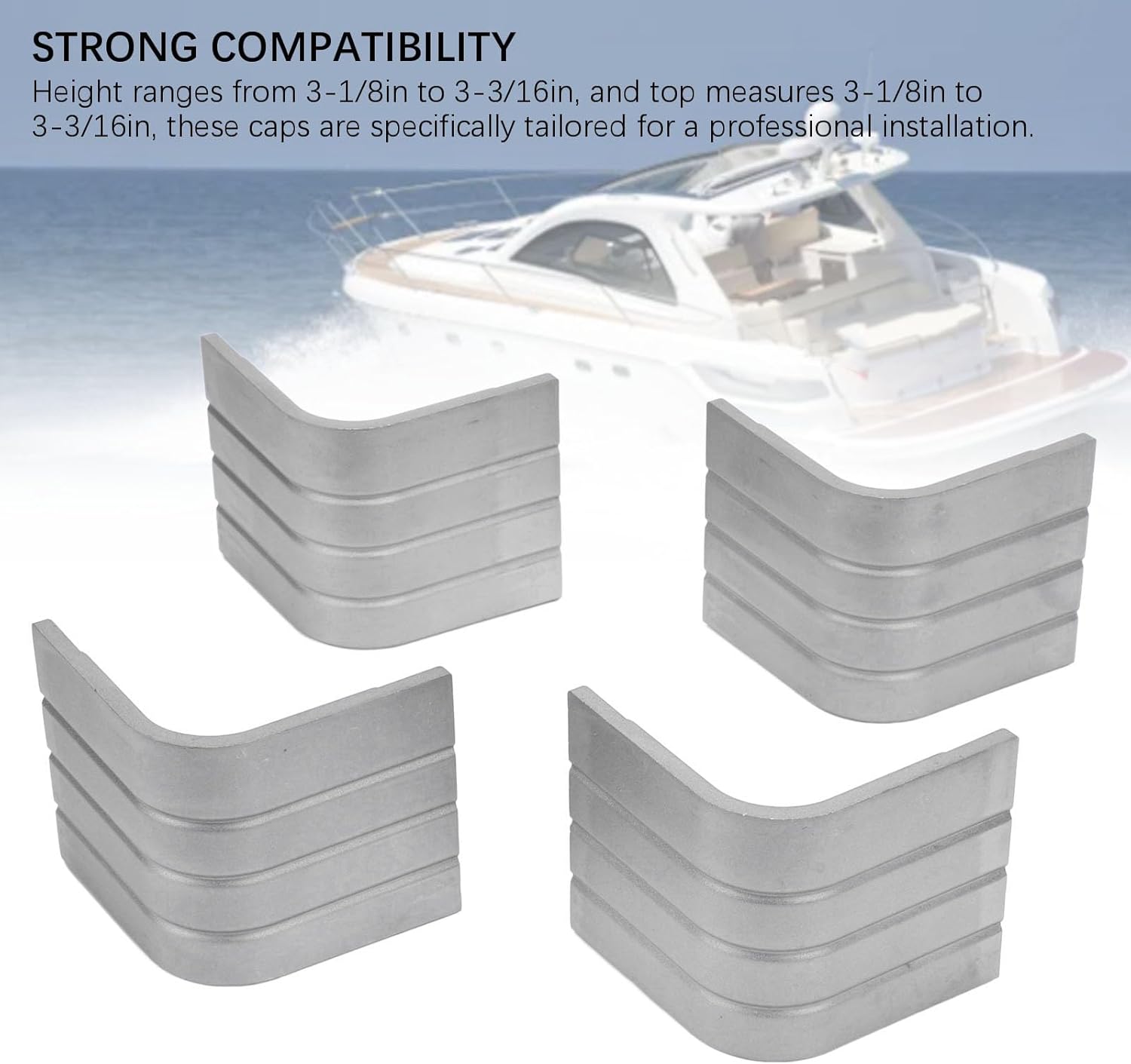 Aluminum Pontoon Corner Caps, 4PCS Boat Corner Caps Aluminum Pontoon Deck Corner Bumper for 90 Degree Rounded Corner, Height: 3-1/8in to 3-3/16in Top: 3-1/8in to 3-3/16in