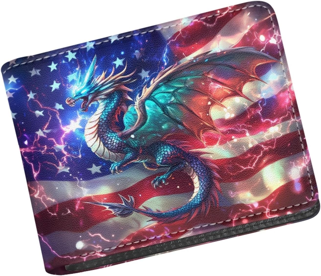 HUIACONG American Flag Men Wallets for Gentlemen Dragon Wallet for Father Patriotic Billfold for Man Cool Cion Purse for Walking Outdoor